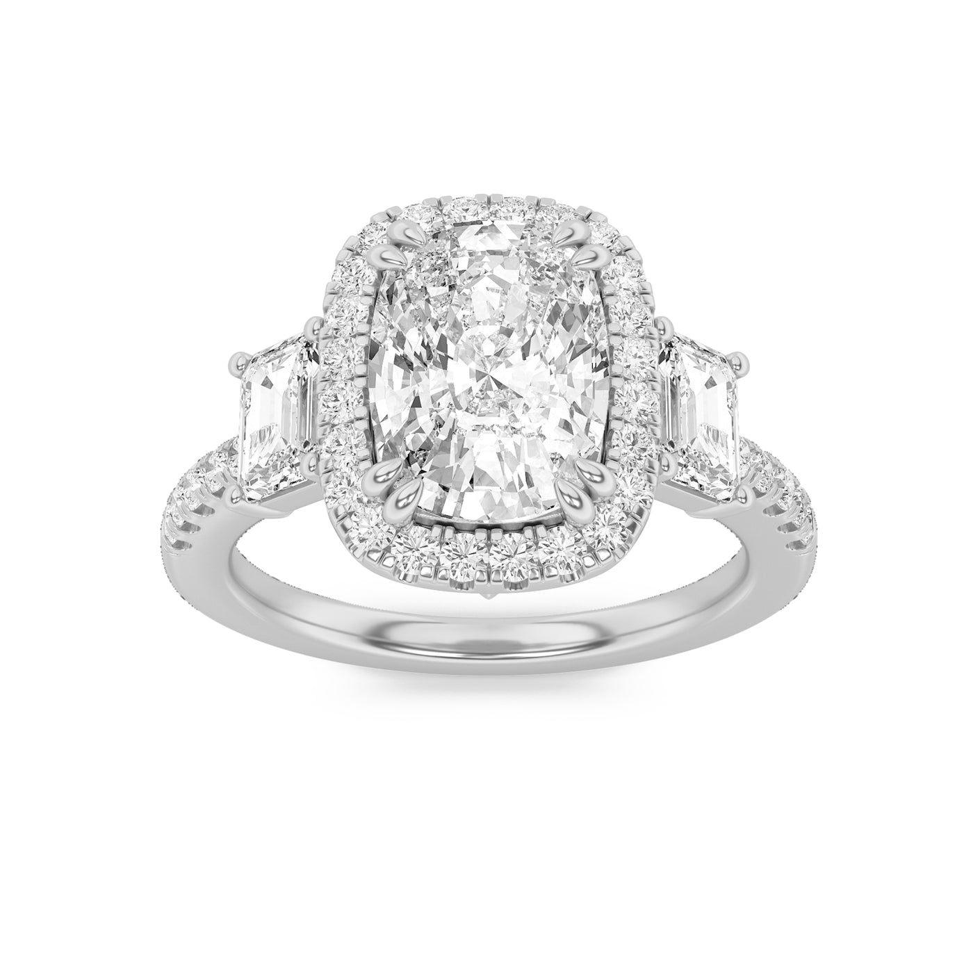 14KW 3.2ct Lab Diamond Three-Stone Engagement Ring