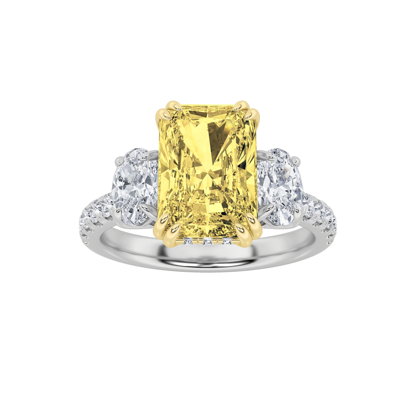 14K YG Lab Diamond 3ct Three-Stone Engagement Ring