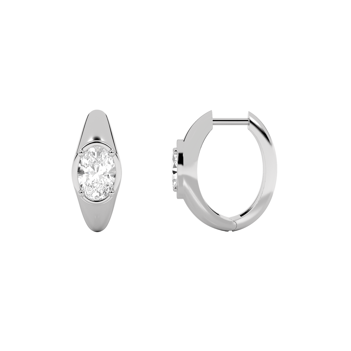 14KW 2ct Lab Diamond Oval Huggie Earrings