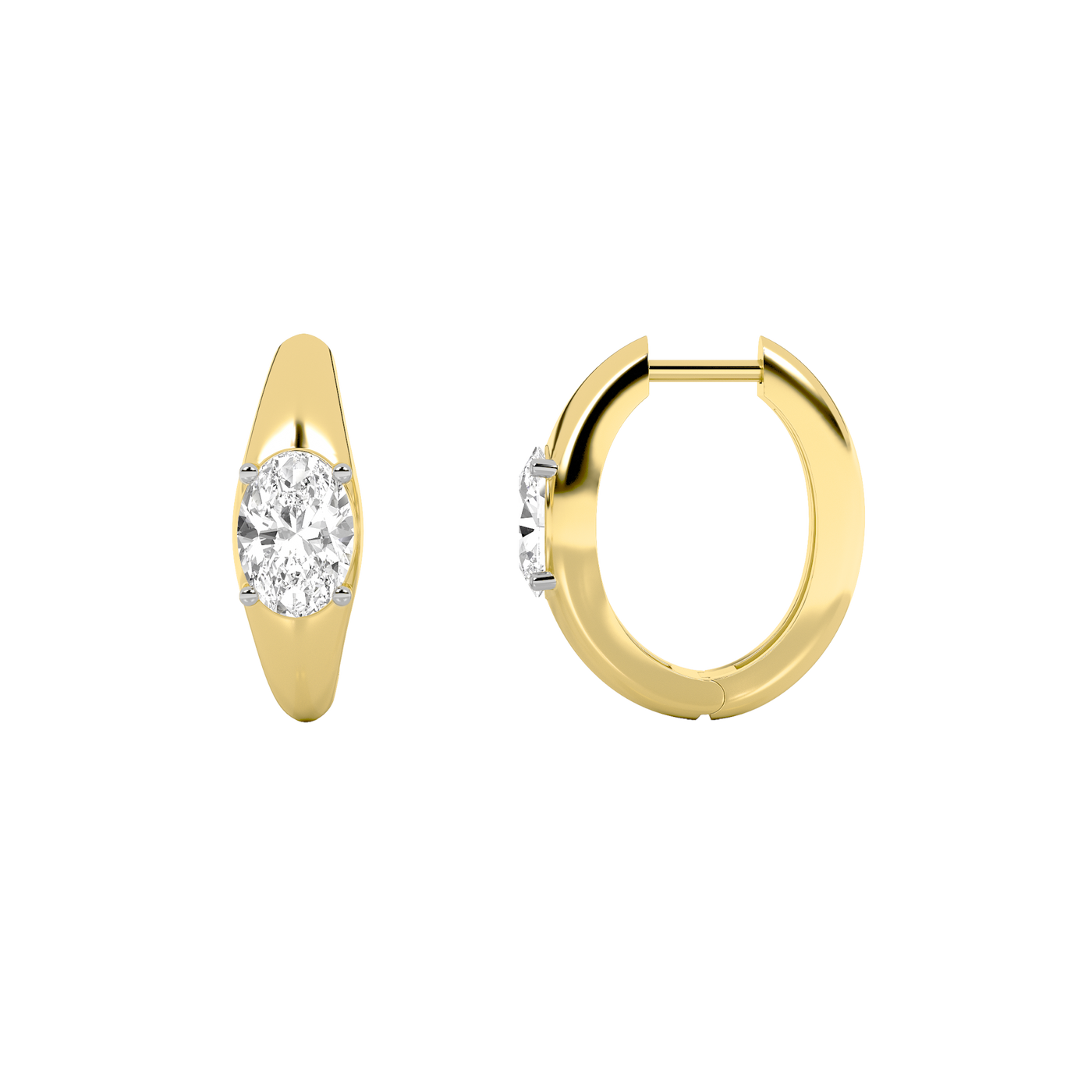 14KY 2ct Lab Diamond Oval Huggie Earrings