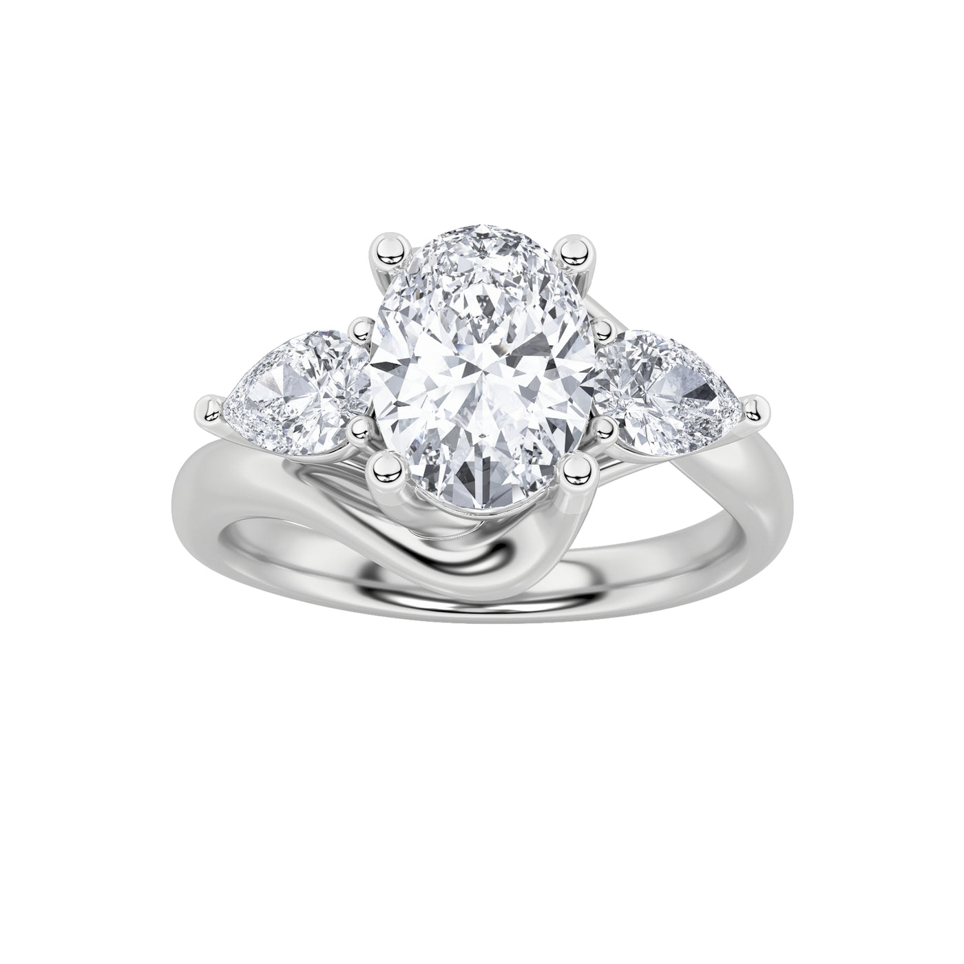 14KW 2ct Oval Lab Diamond Three-Stone Engagement Ring