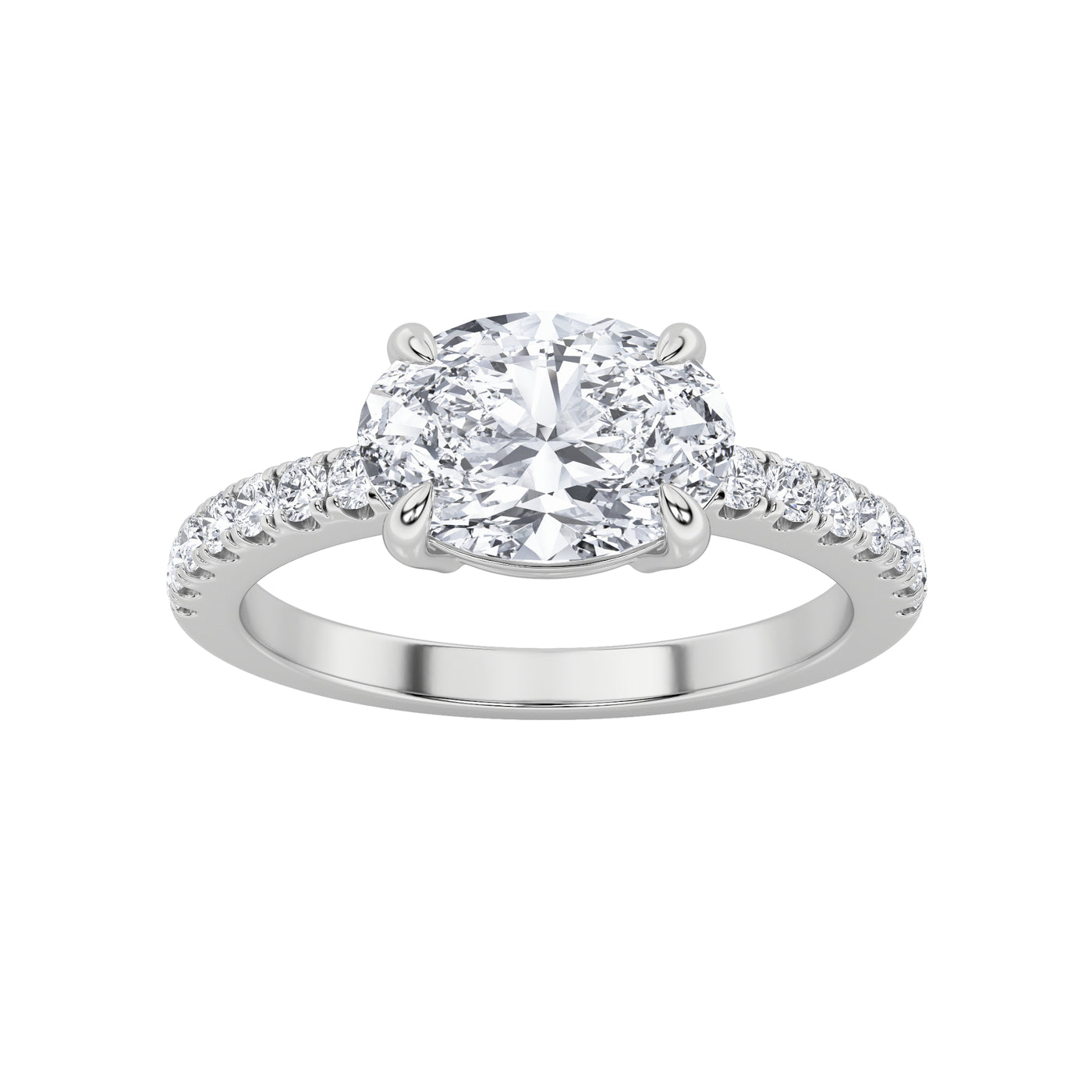 14KW Oval 1.5ct Lab Diamond Three-Stone Engagement Ring