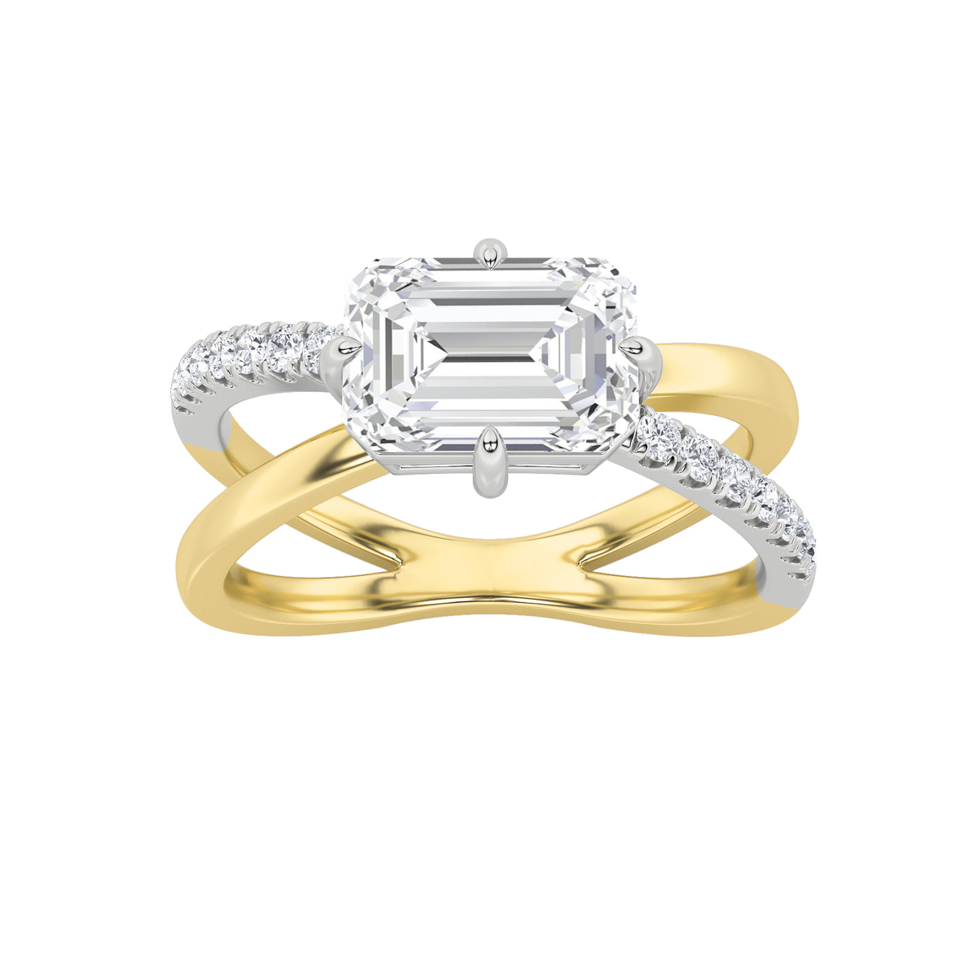 14KY 2ct Lab Diamond Emerald Split Shank Engagement Ring