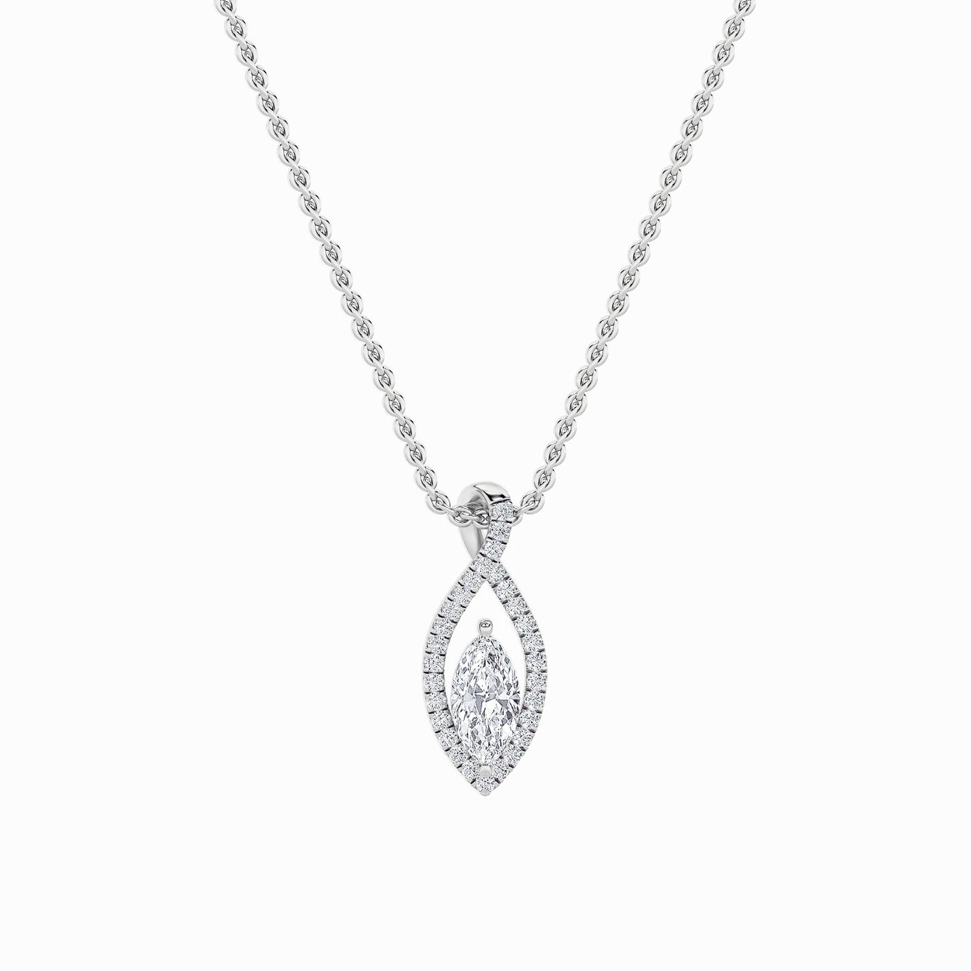 14KW 1.25ct Lab Diamond Marquise Halo Pendant