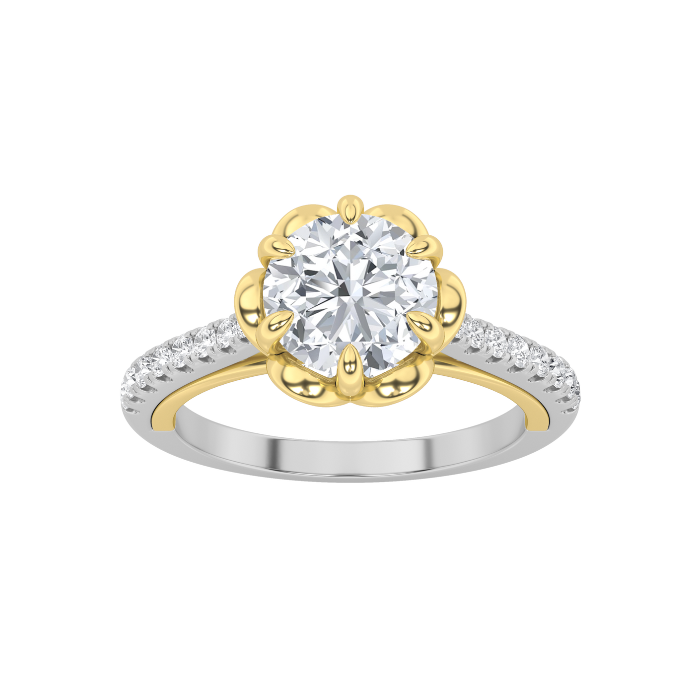 14K WY 1.5ct Lab Diamond Halo Engagement Ring