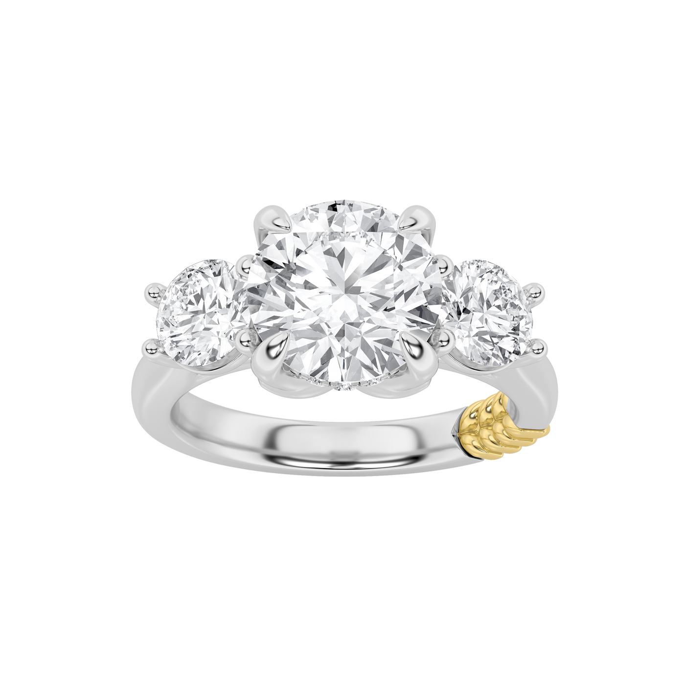 14K WY 3ct Lab Diamond Three-Stone Ring