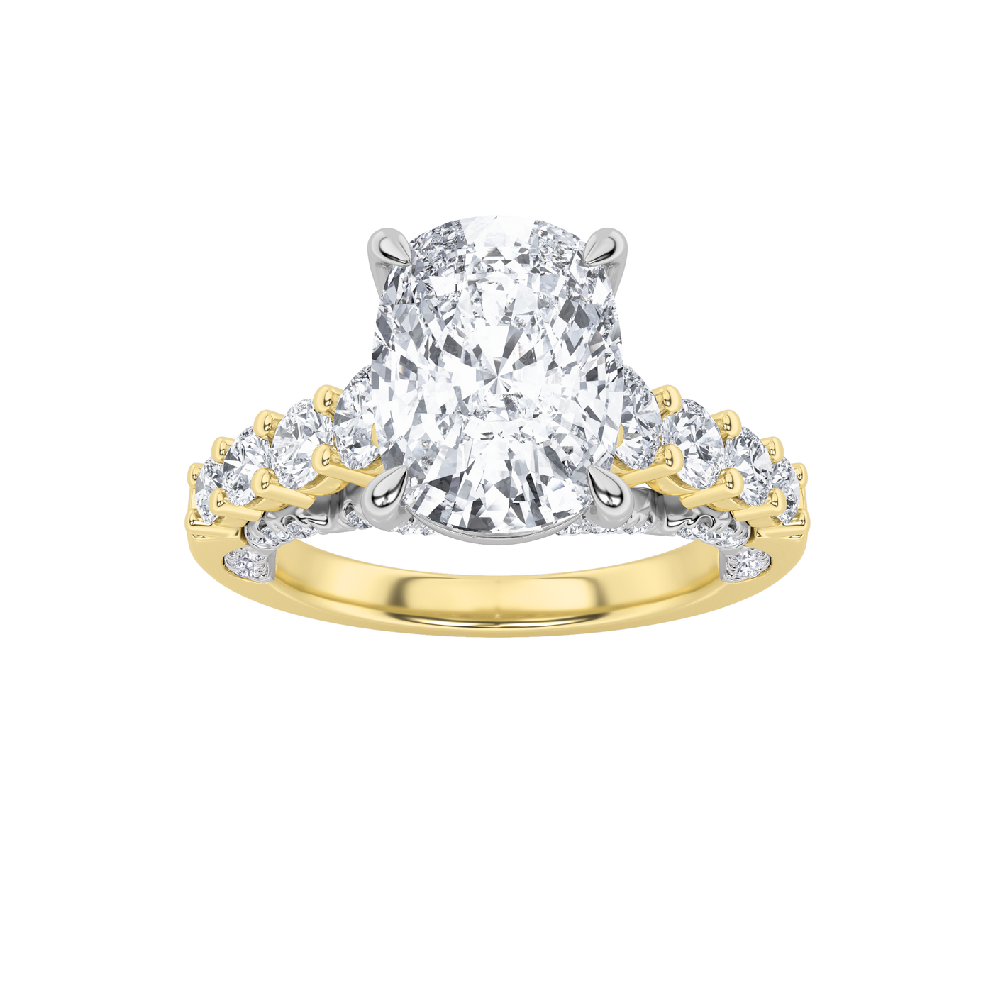 14K WY 4ct Lab Diamond Three-Stone Engagement Ring