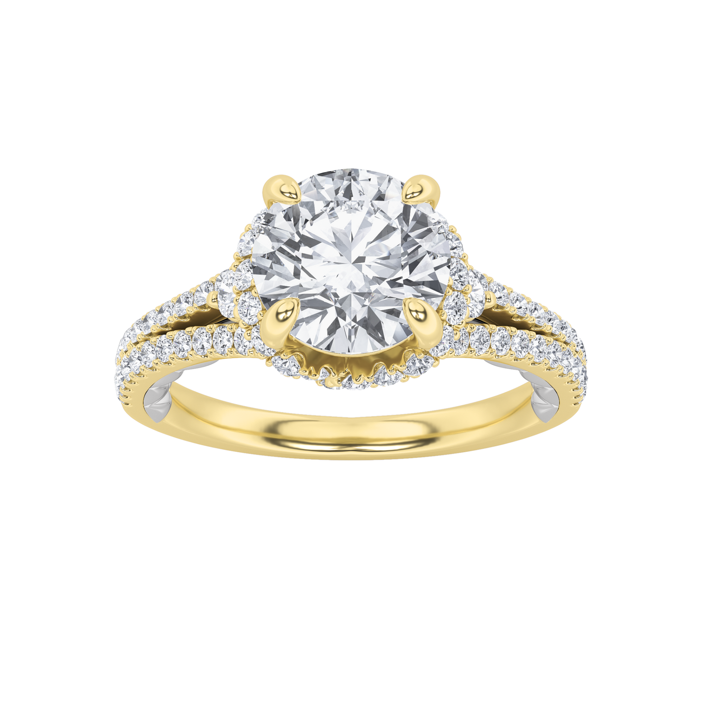 14K WY 2ct Lab Diamond Halo Engagement Ring