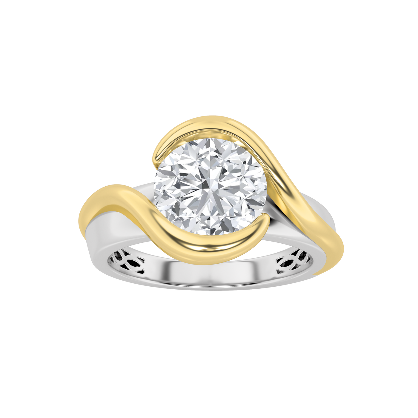 14K WY 2ct Lab Diamond F+VS+ Contemporary Engagement Ring