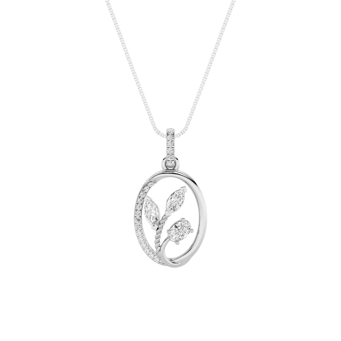 14K White Gold Lab Diamond Oval Pendant 1ctw