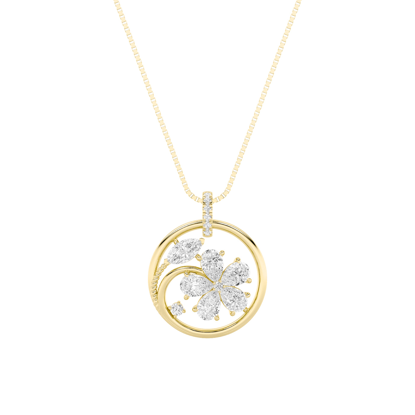 14KY 2ct Lab Diamond Cluster Pendant Necklace