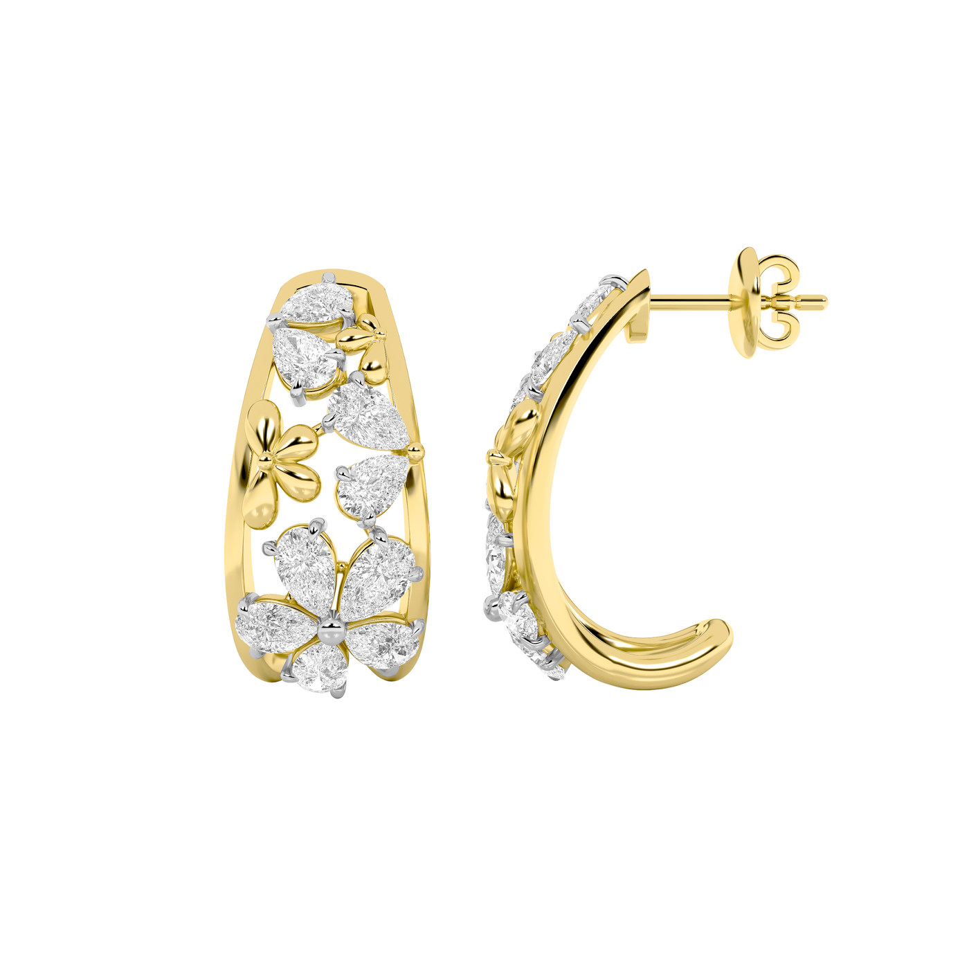 14KY Lab Diamond Hoop Earrings 4.5ctw F+VS+ Pear Cut