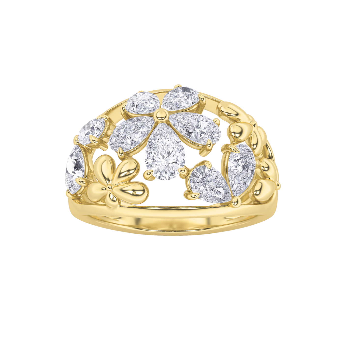 14KY 2.5ct Lab Diamond Pear Cluster Ring