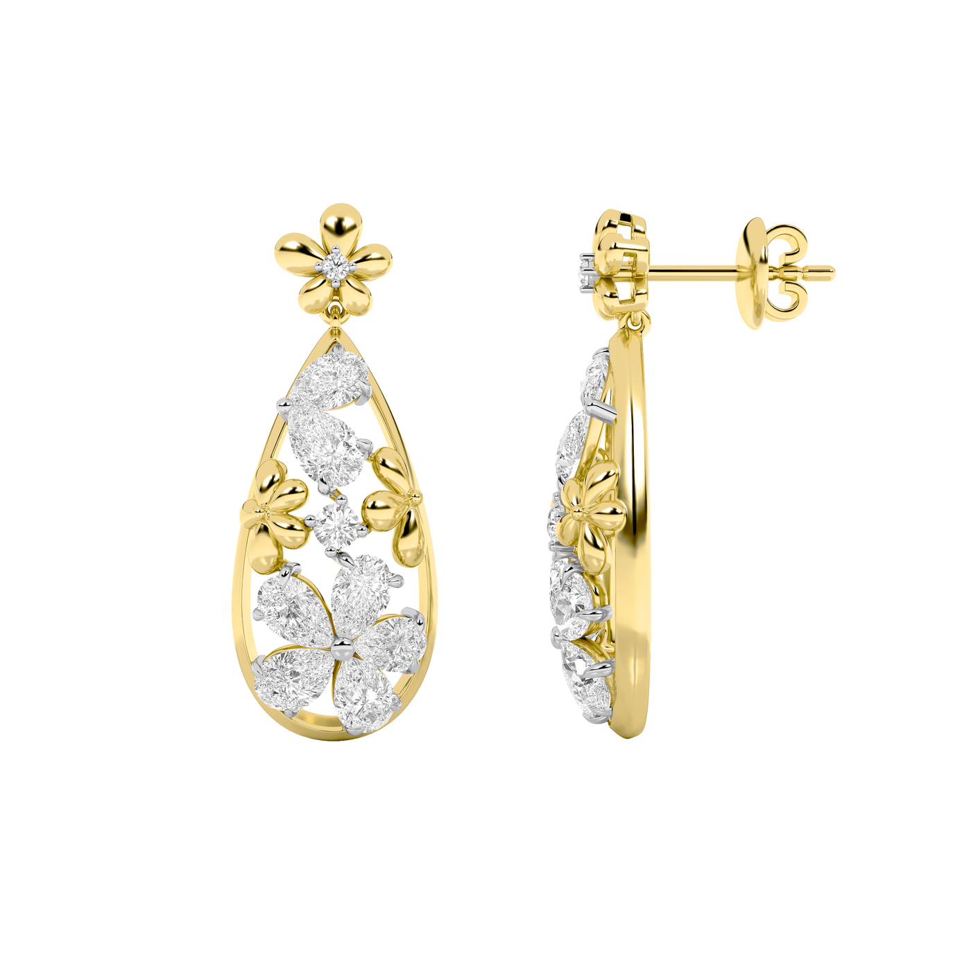 14KY Lab Diamond Dangle Earrings 3.75ctw F+VS+ Pear Cut