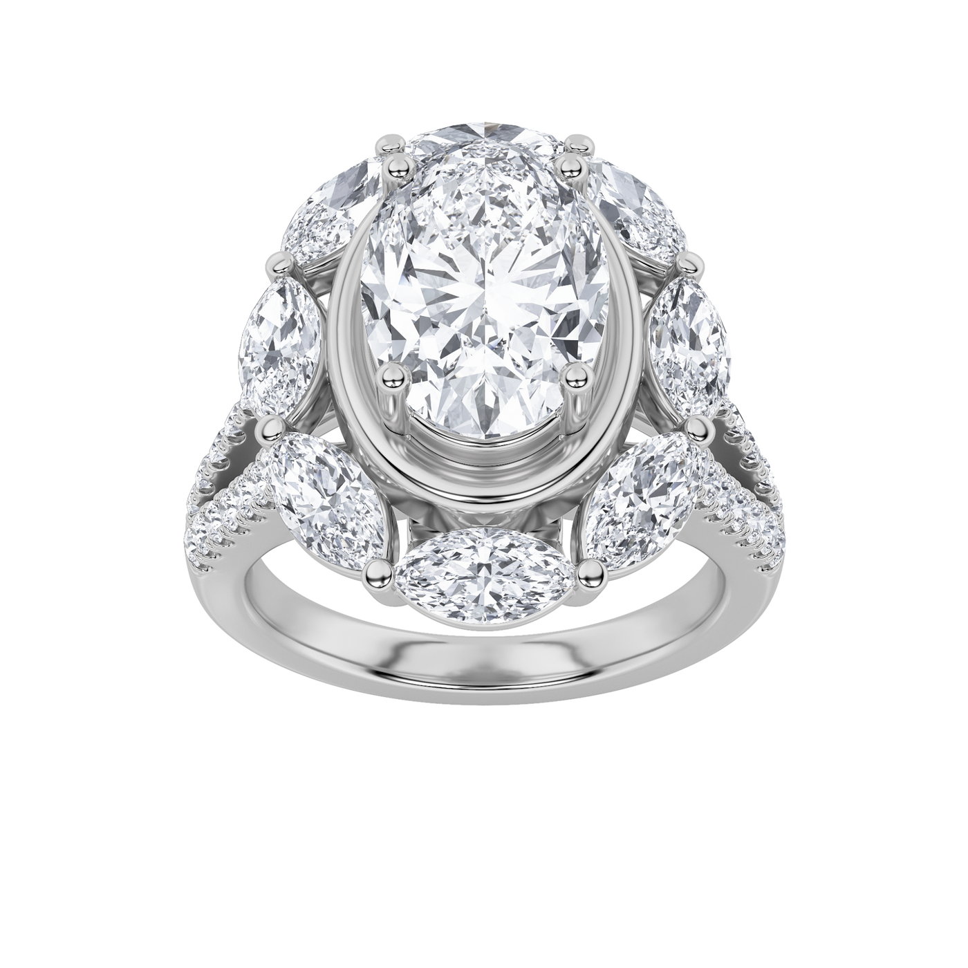 14KW 3.75ct Oval Lab Diamond Halo Engagement Ring