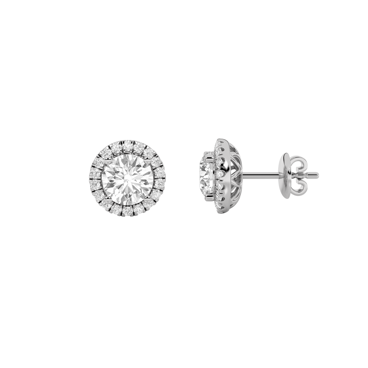 14KW 3ctw Lab Diamond Halo Stud Earrings