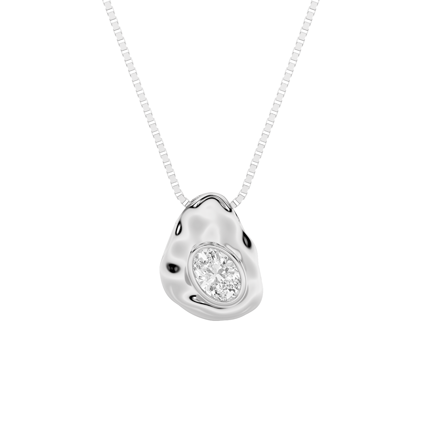 14K White Gold Lab Diamond Oval Pendant 1ct