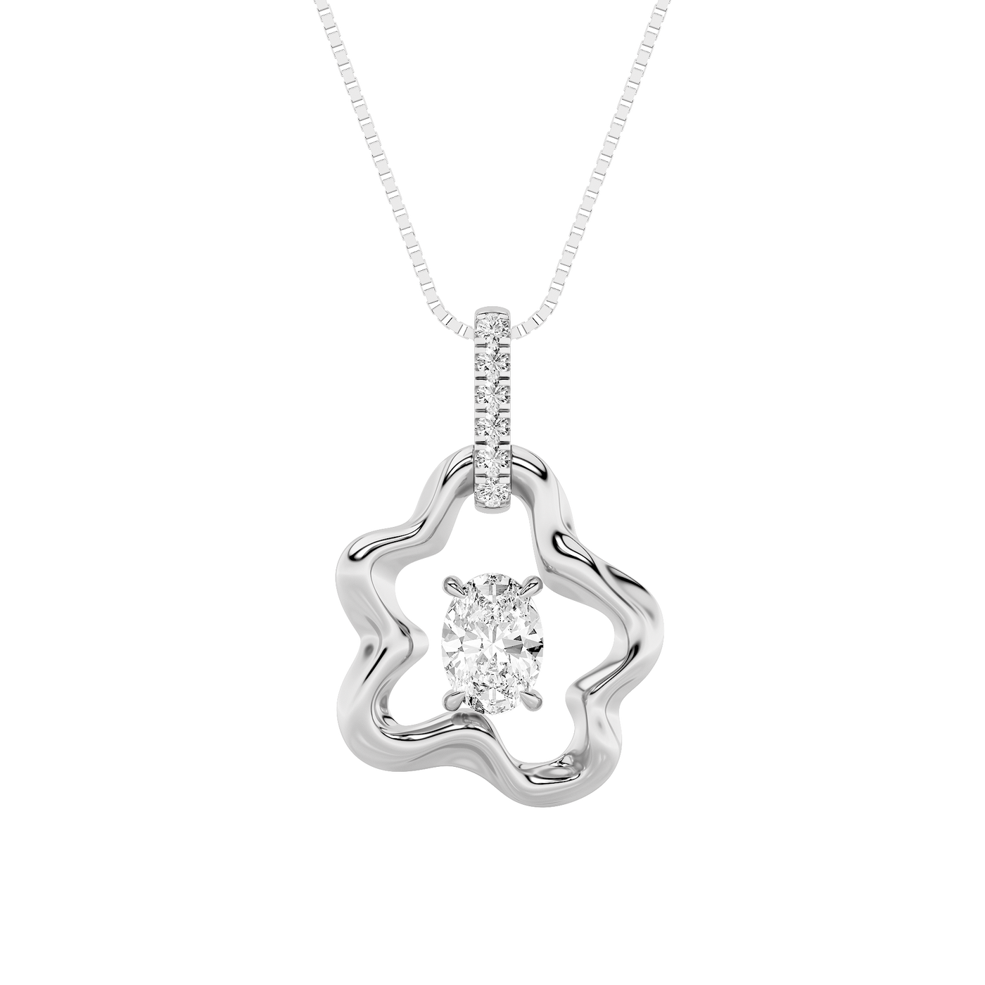 14K White Gold Lab Diamond Oval Pendant 1ct