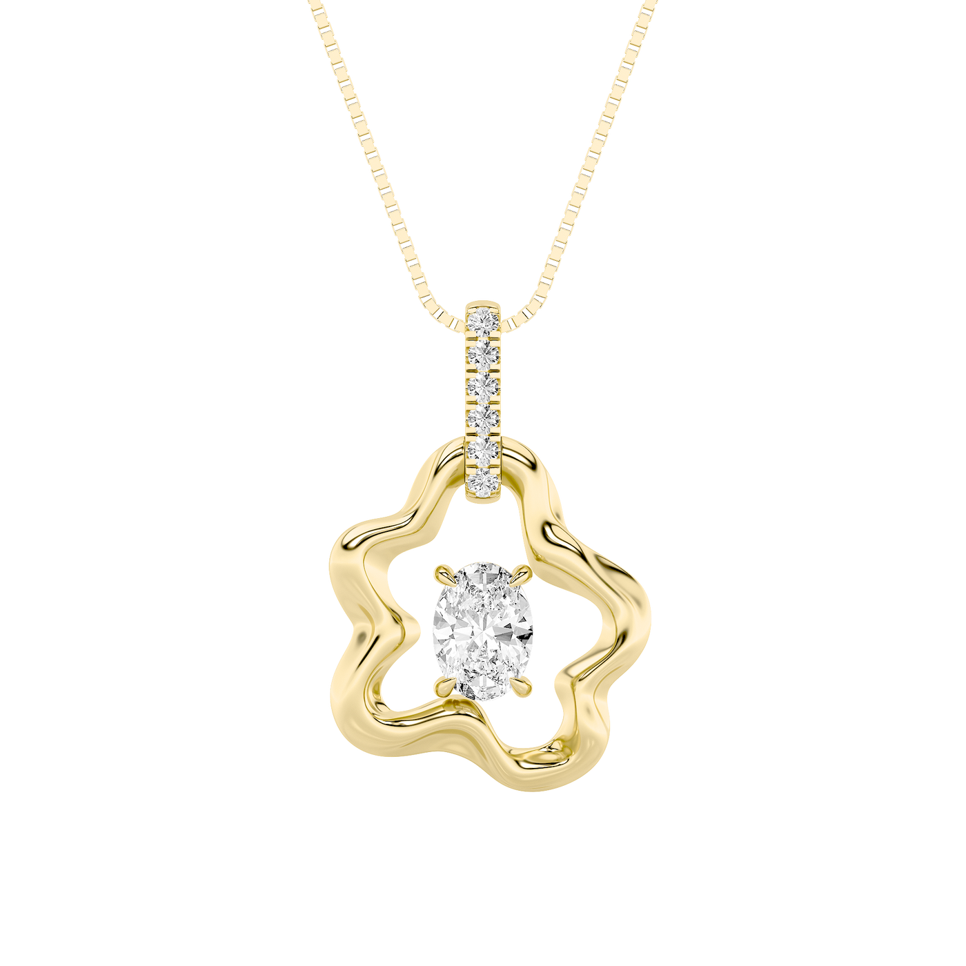 14KY 1ct Lab Diamond Oval Pendant - F+ VS+ Contemporary Design