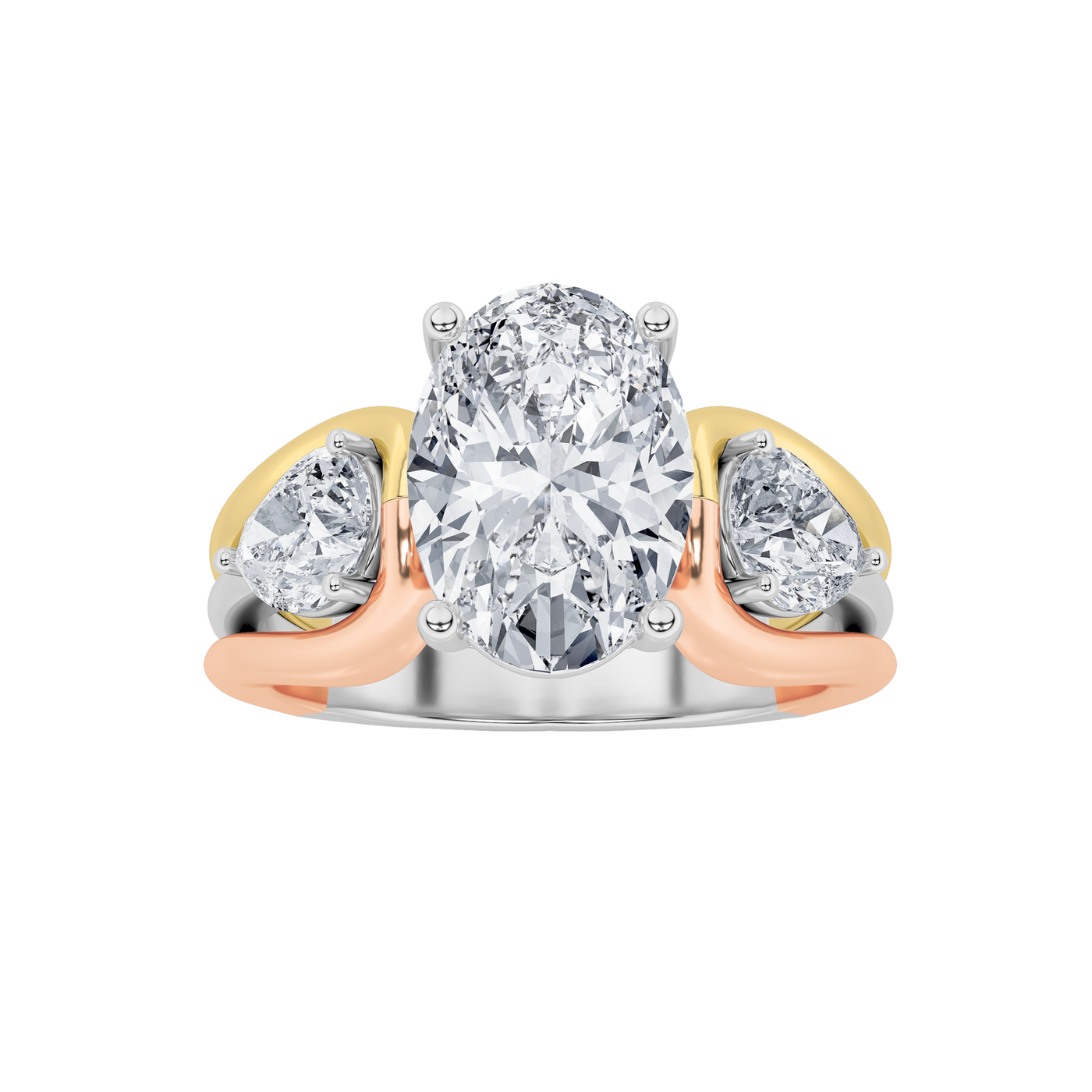 14K Rose Gold 6ctw Lab Diamond Three-Stone Oval Ring
