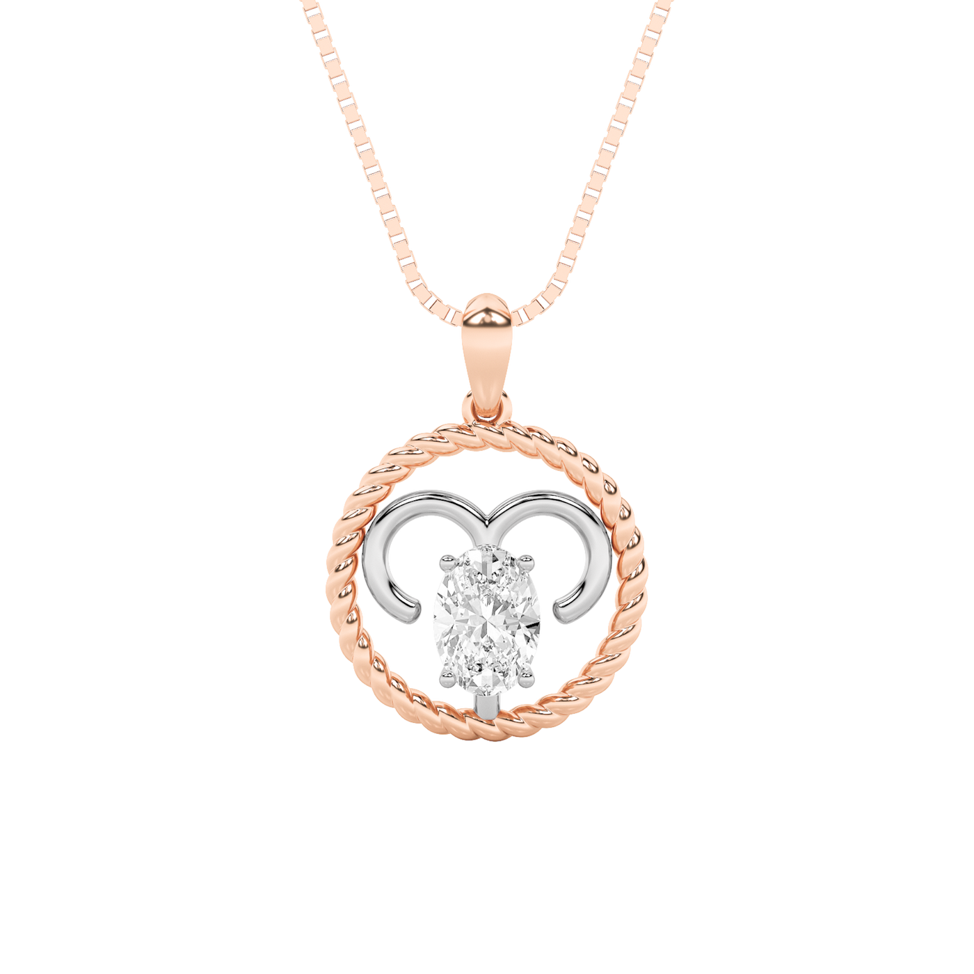 14K RW 1ct Lab Diamond Oval Solitaire Pendant