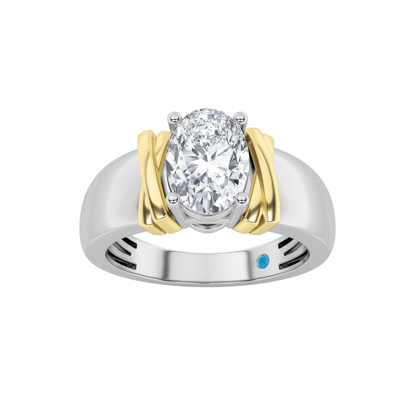 14K WY 2ct Lab Diamond Oval Mens Solitaire Ring