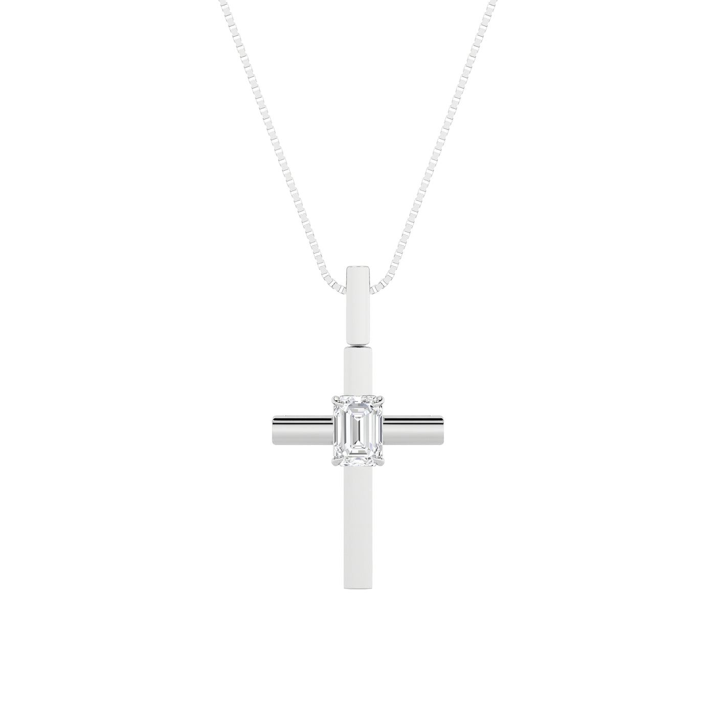 14K White Gold Lab Diamond Emerald Religious Pendant 0.50ct
