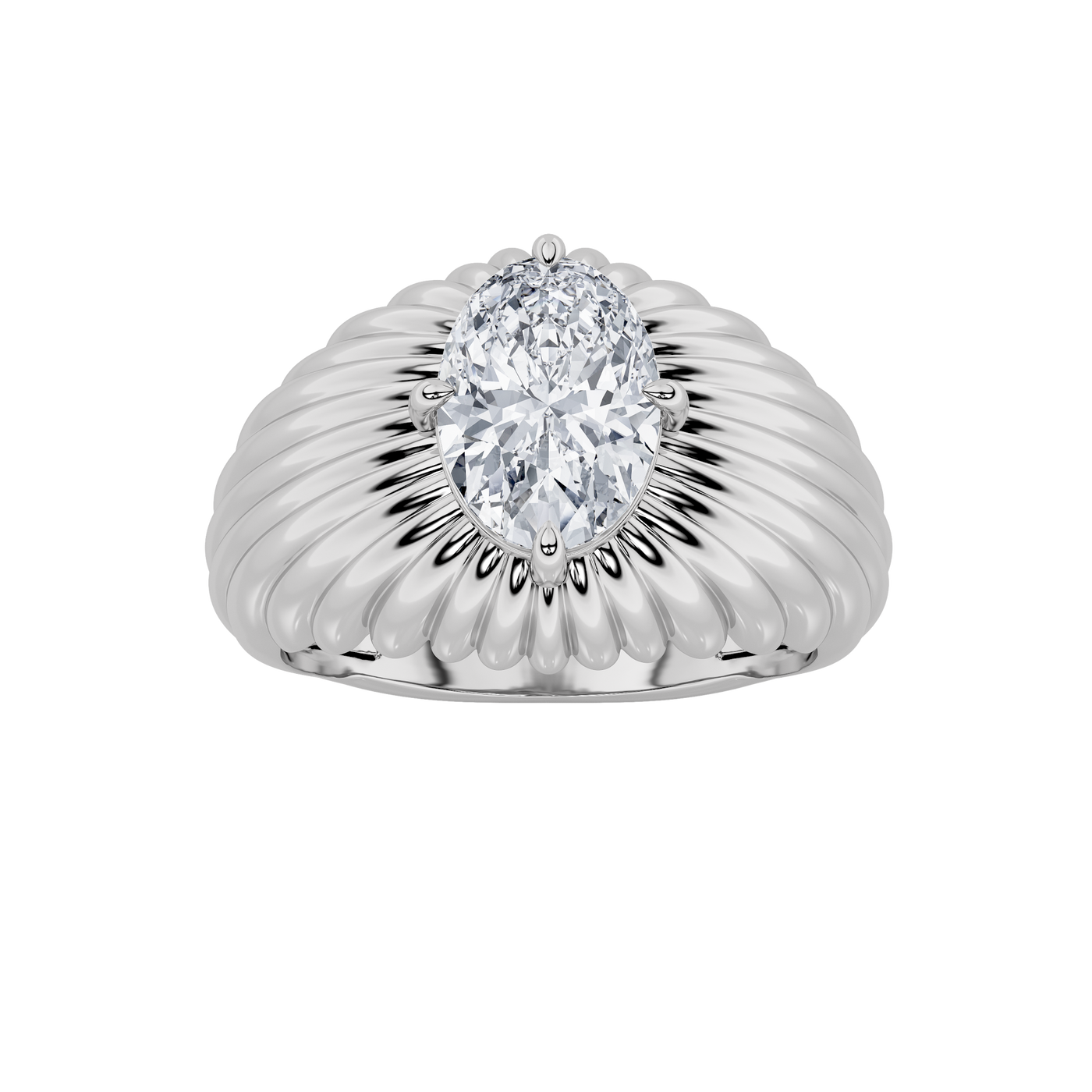 14K White Gold 2ct Lab Diamond Oval Mens Solitaire Ring