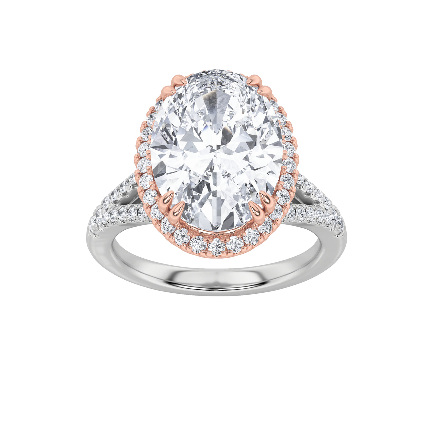 14KWR 6ctw F+VS+ Oval Lab Diamond Halo Engagement Ring