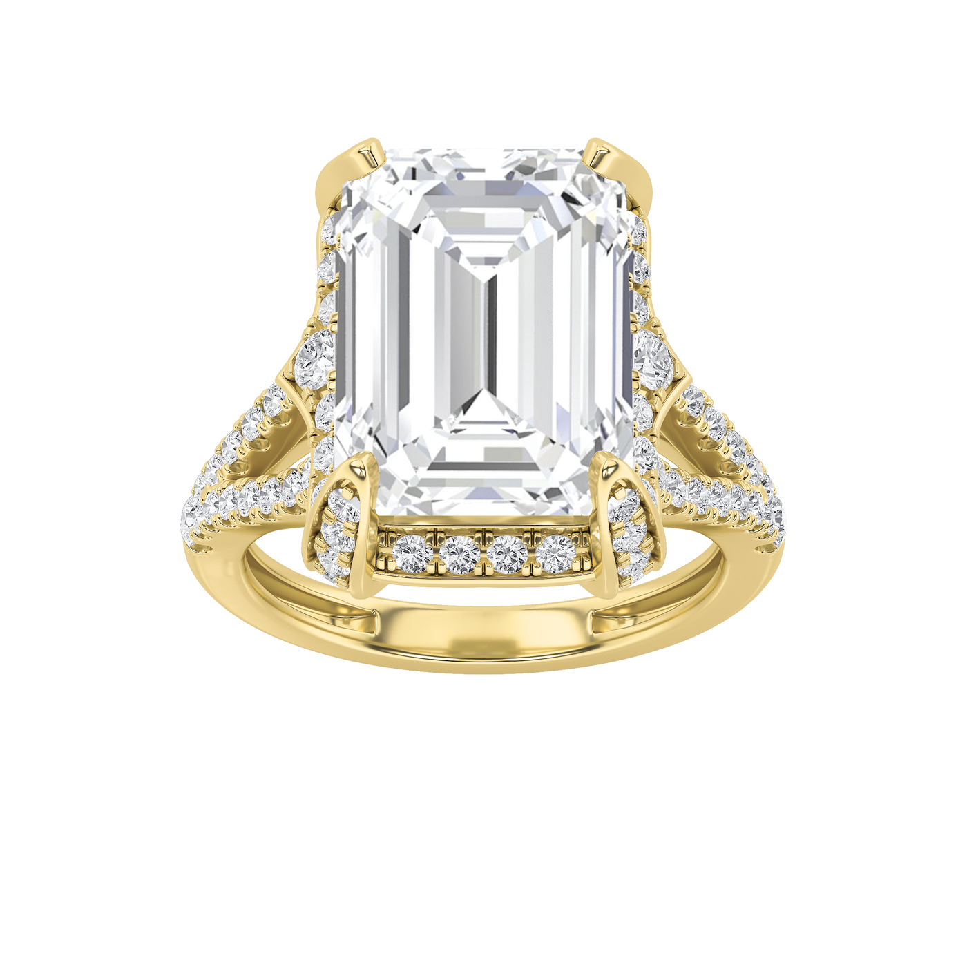 14KY 5.5ct Lab Diamond Emerald Split Shank Ring