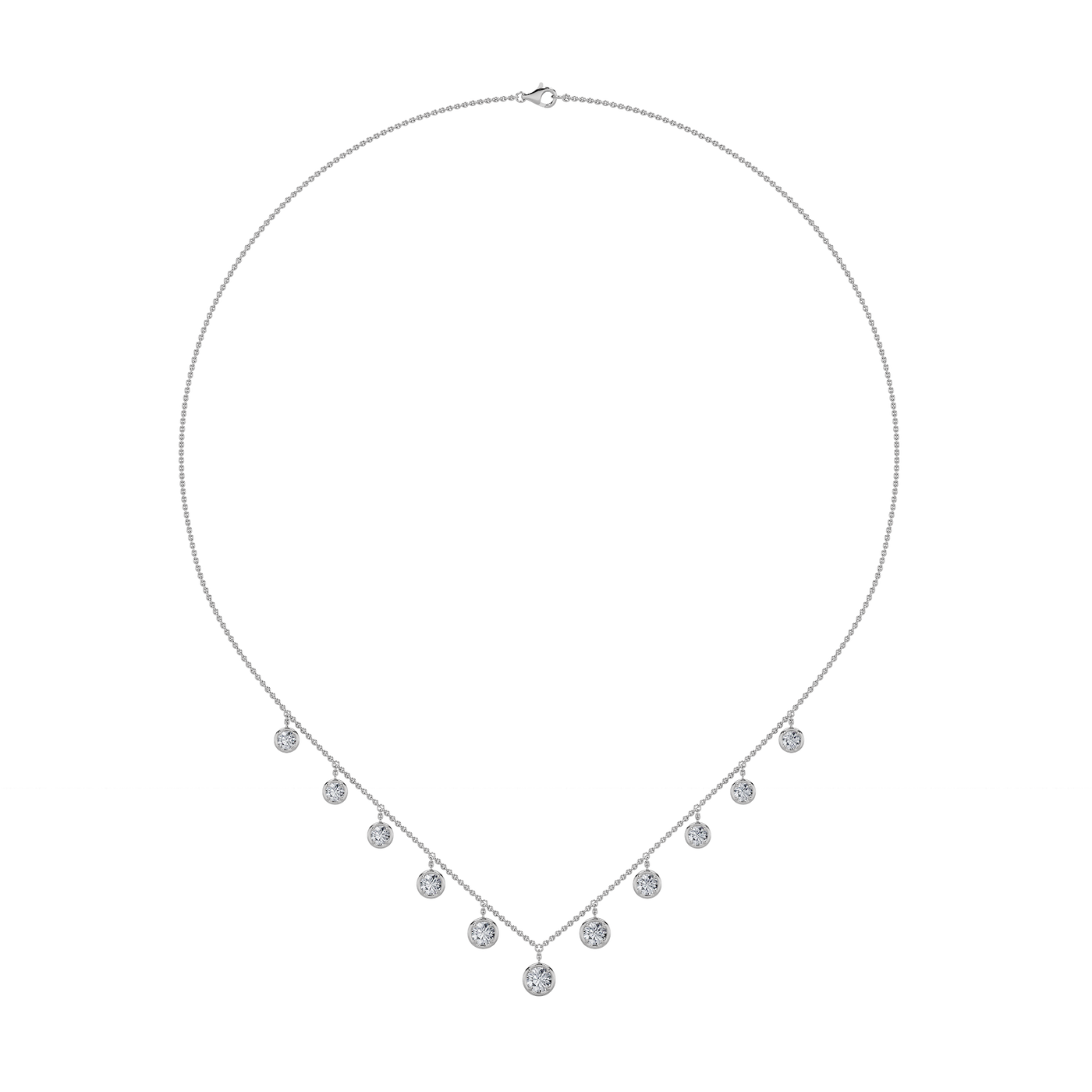 14K White Gold Lab Diamond Station Necklace 3ctw
