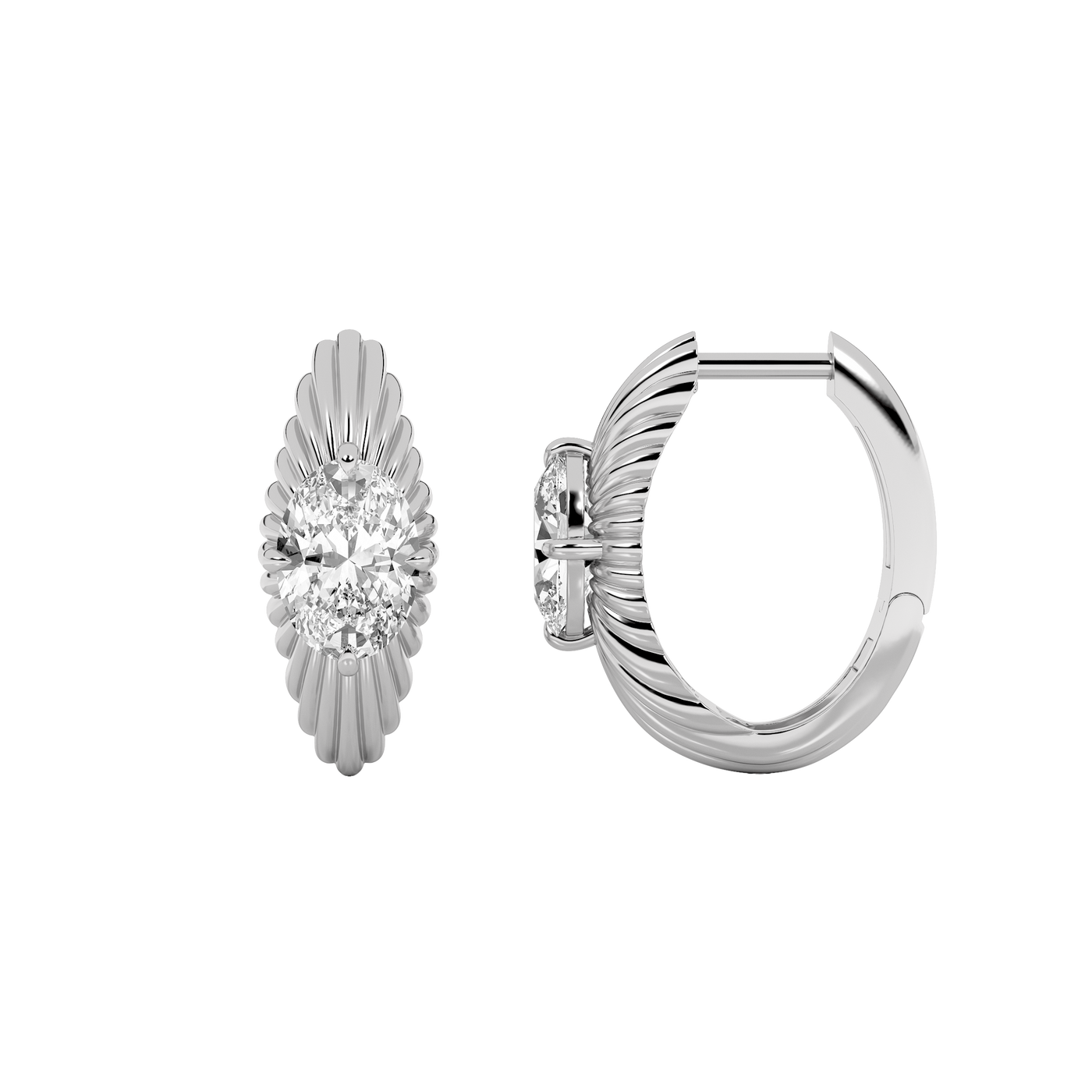 14KW 2ct Lab Diamond Oval Huggie Earrings