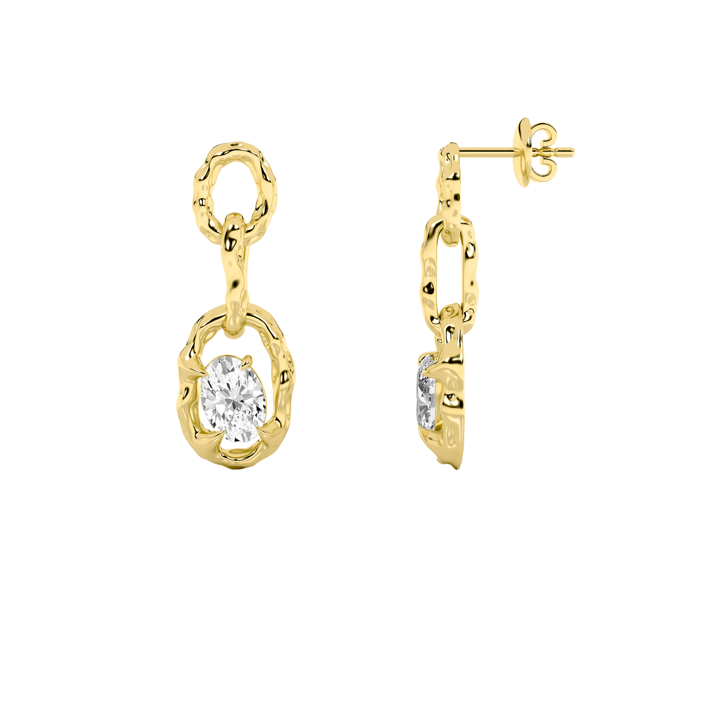 14KY 2ct F+VS Oval Lab Diamond Dangle Earrings