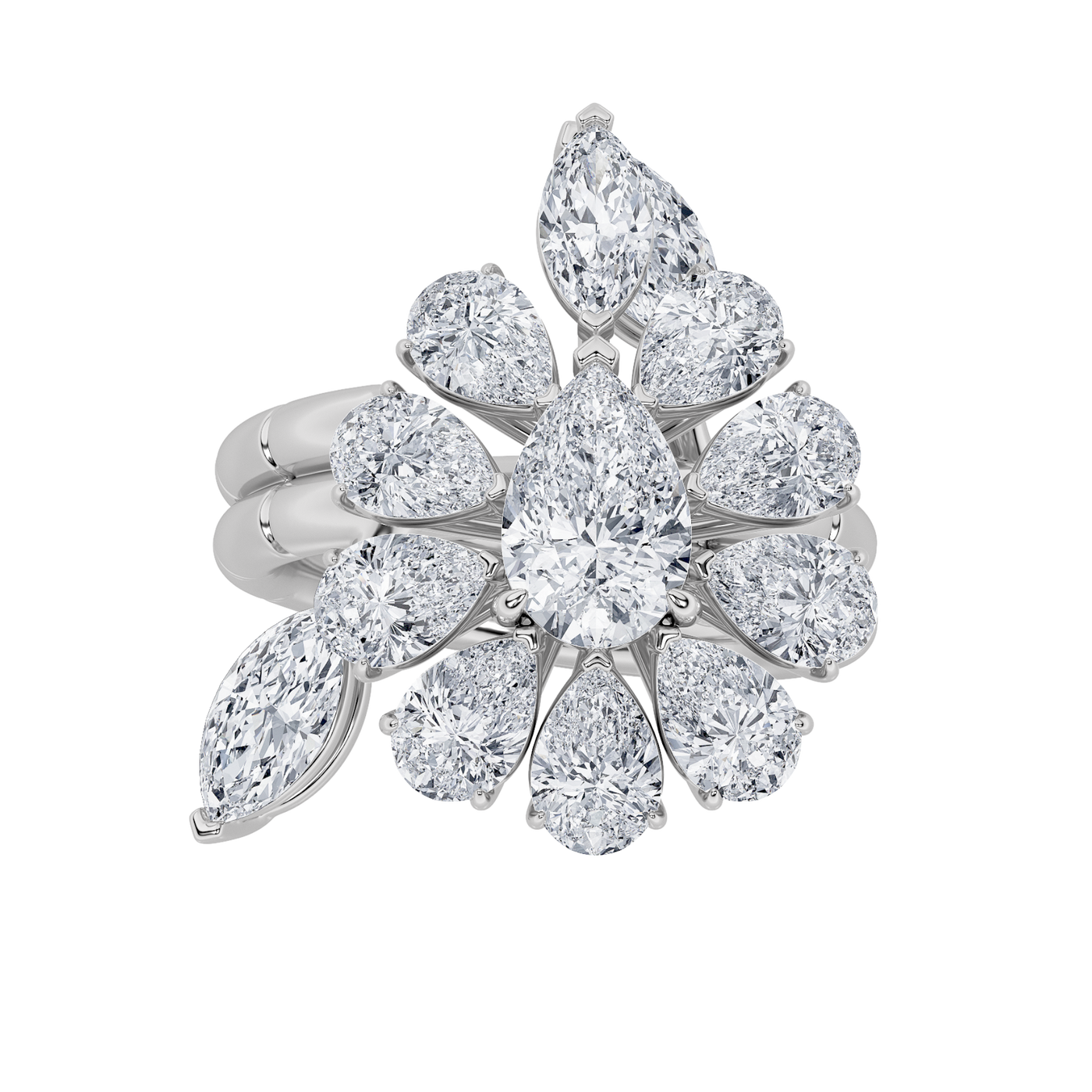 14KW 5.5ct Lab Diamond Pear Cluster Ring