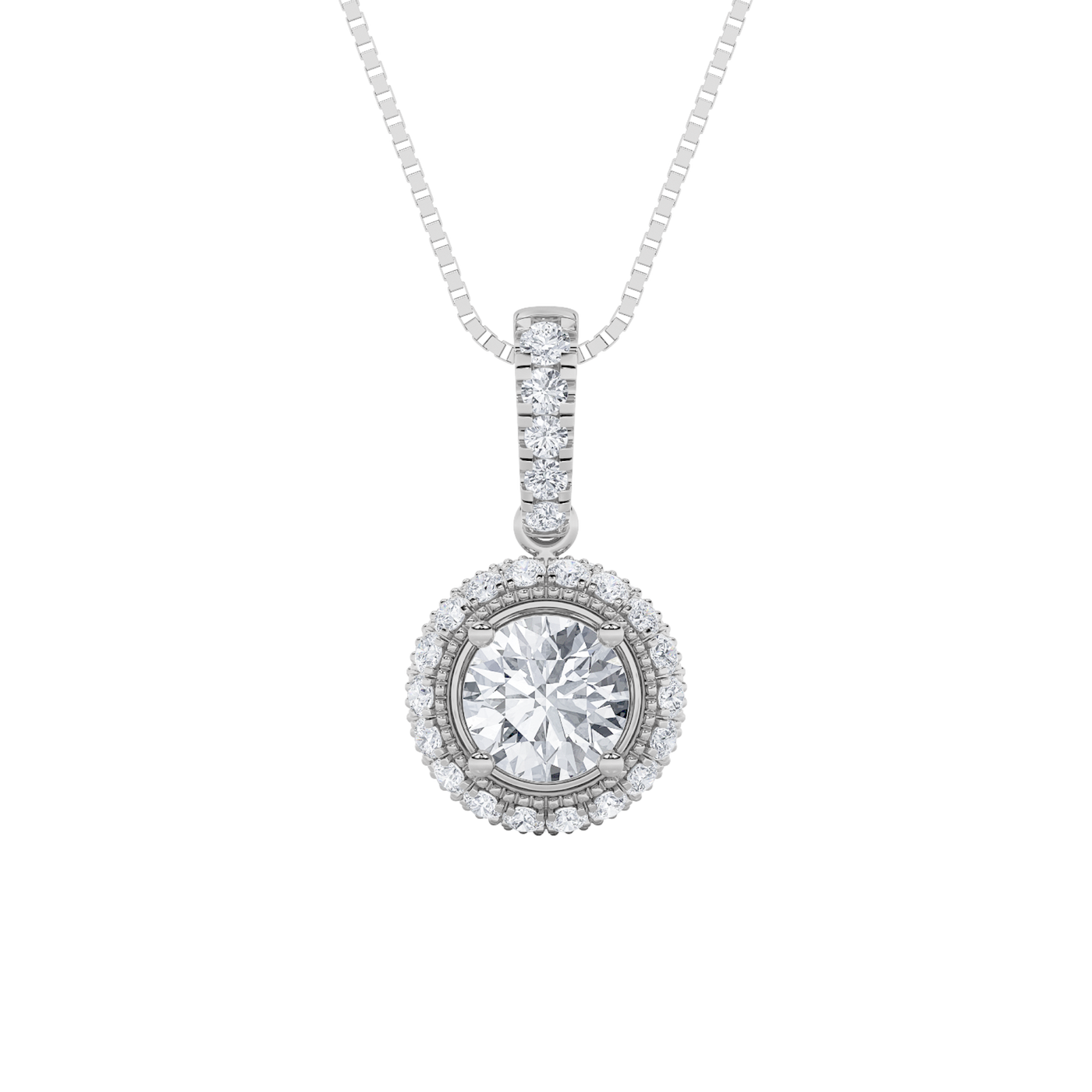 14K White Gold Lab Diamond Halo Pendant 1ct