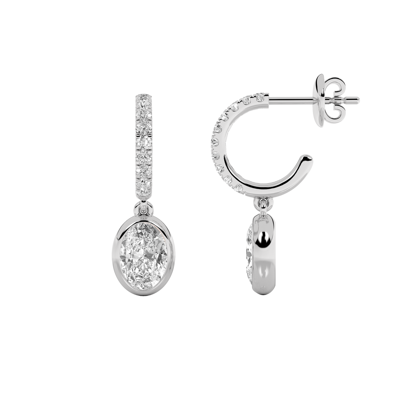 14K White Gold 2ct Lab Diamond Oval Dangle Earrings