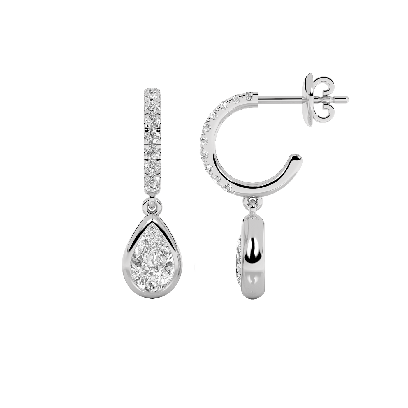 14K White Gold 2ct Lab Pear Diamond Dangle Earrings