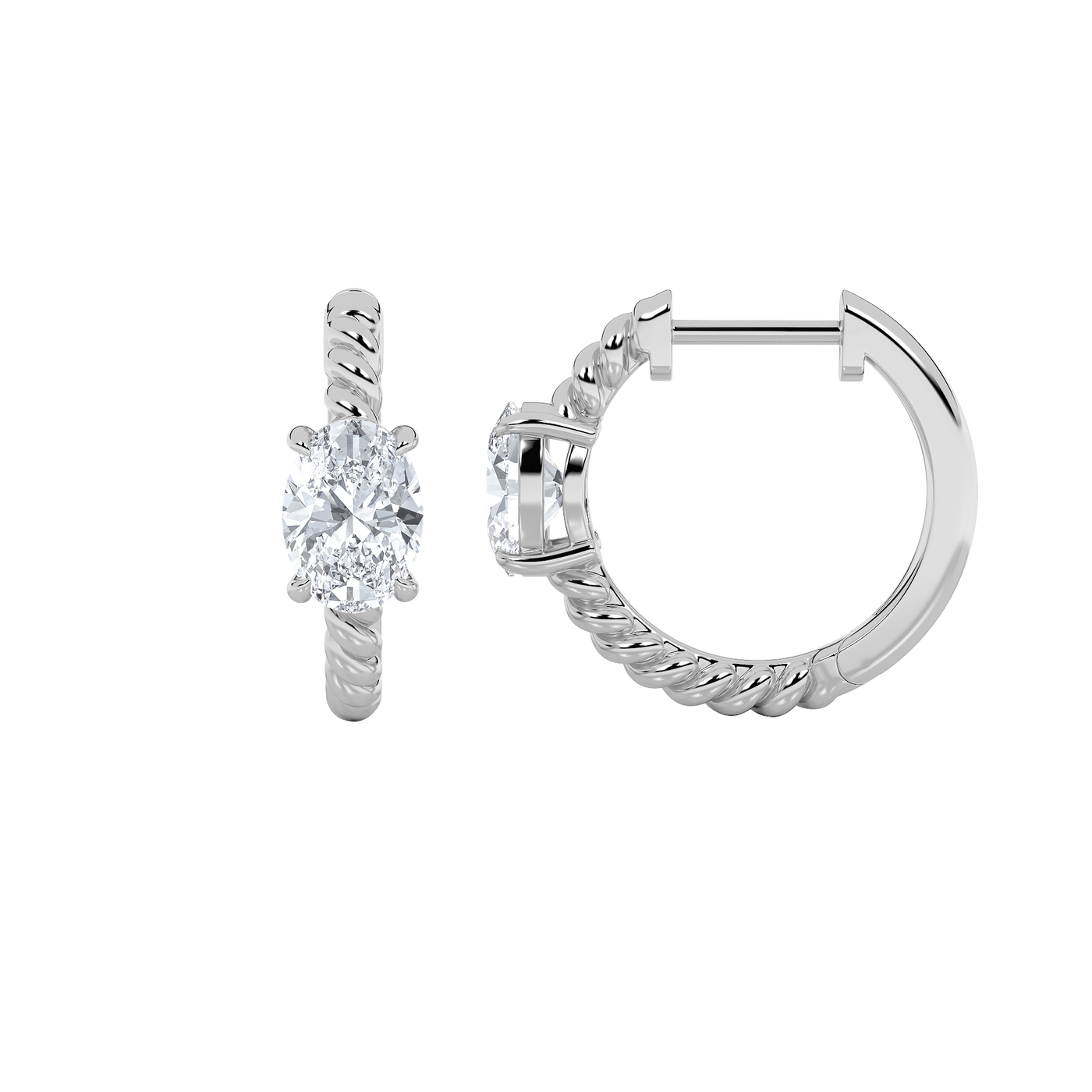 14KW Lab Diamond Oval Huggie Earrings 1ctw