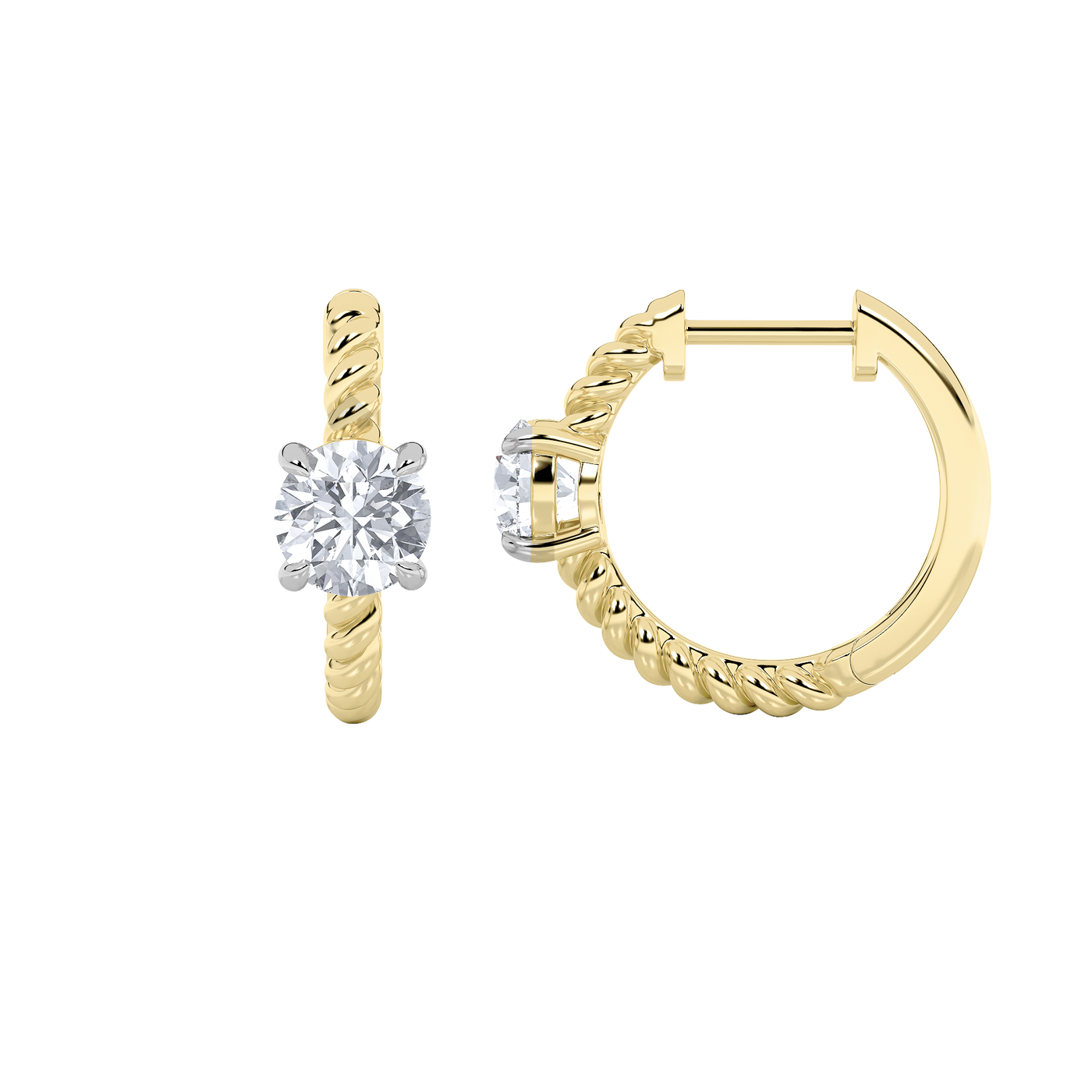 14KY 1ctw Lab Diamond Hoop Earrings F+VS+