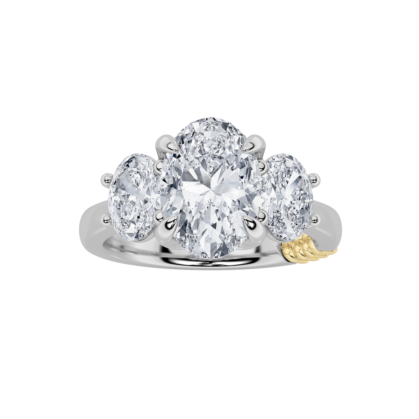 14K WY 3ct Lab Diamond Oval Three-Stone Ring
