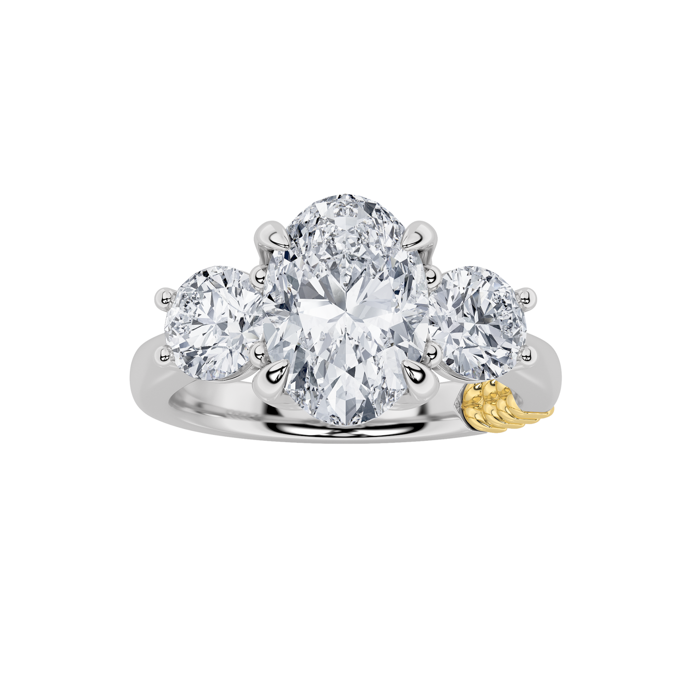 14K WY 3ct Lab Diamond Oval Three-Stone Ring