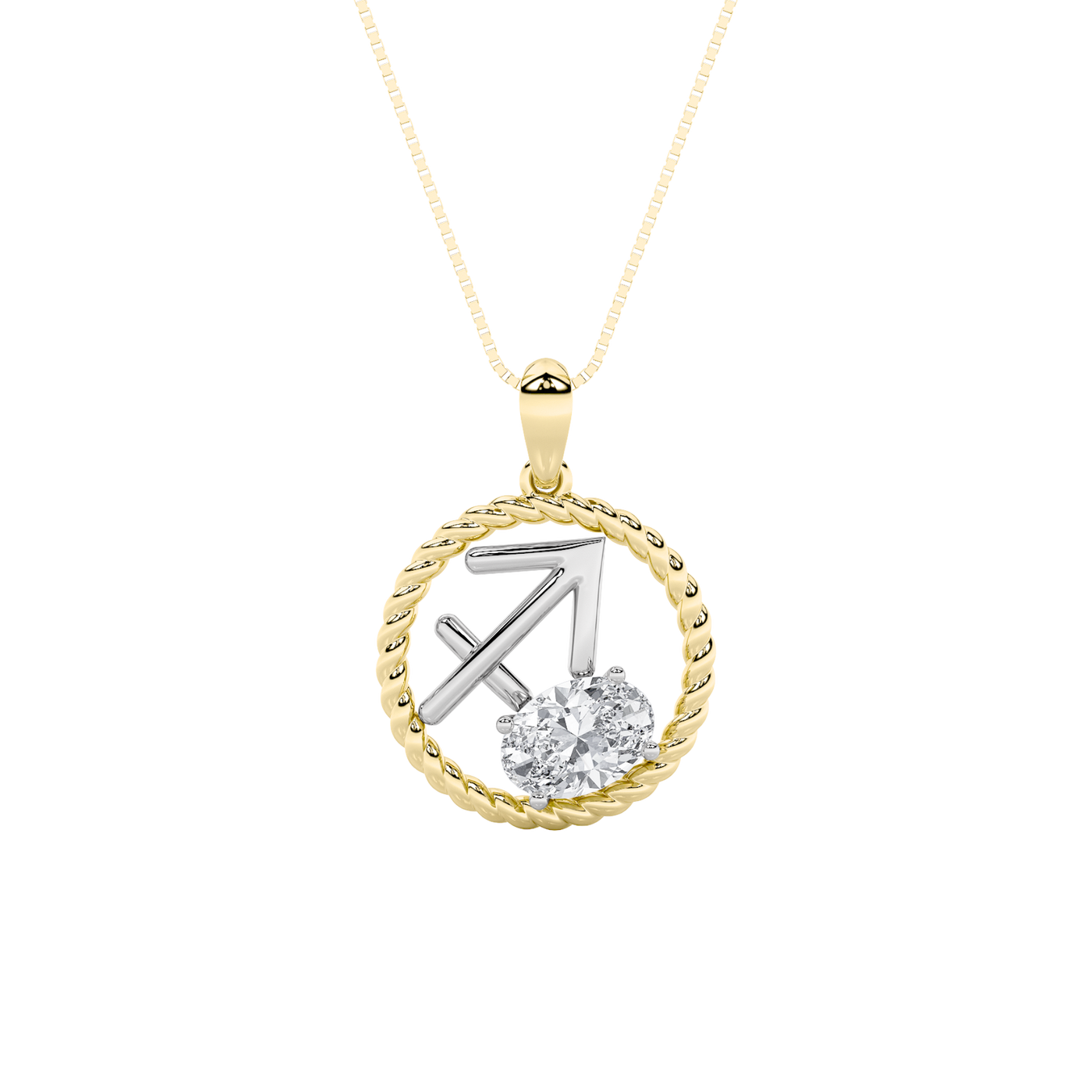 14K White Gold 1ct Lab Diamond Oval Rope Pendant