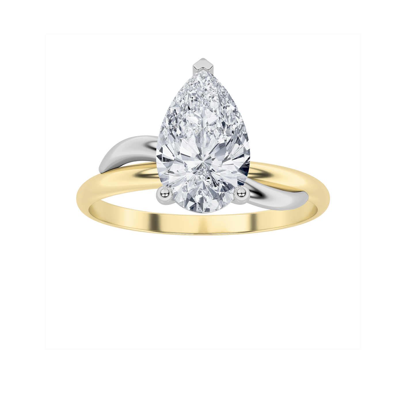 14K White Gold 1ct Lab Diamond Solitaire Two-Tone Ring