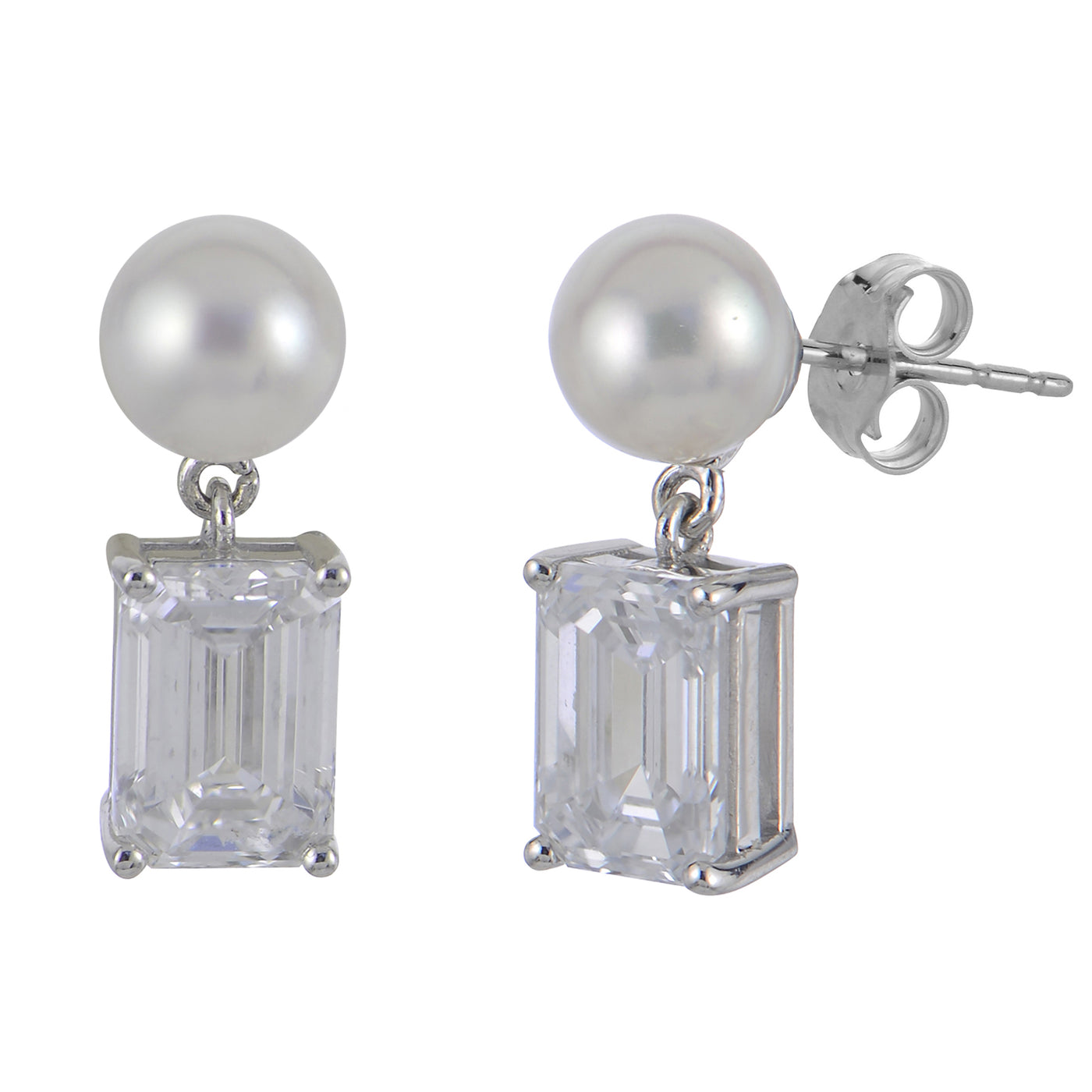 14KT White Gold Freshwater Pearl & LGD Earring