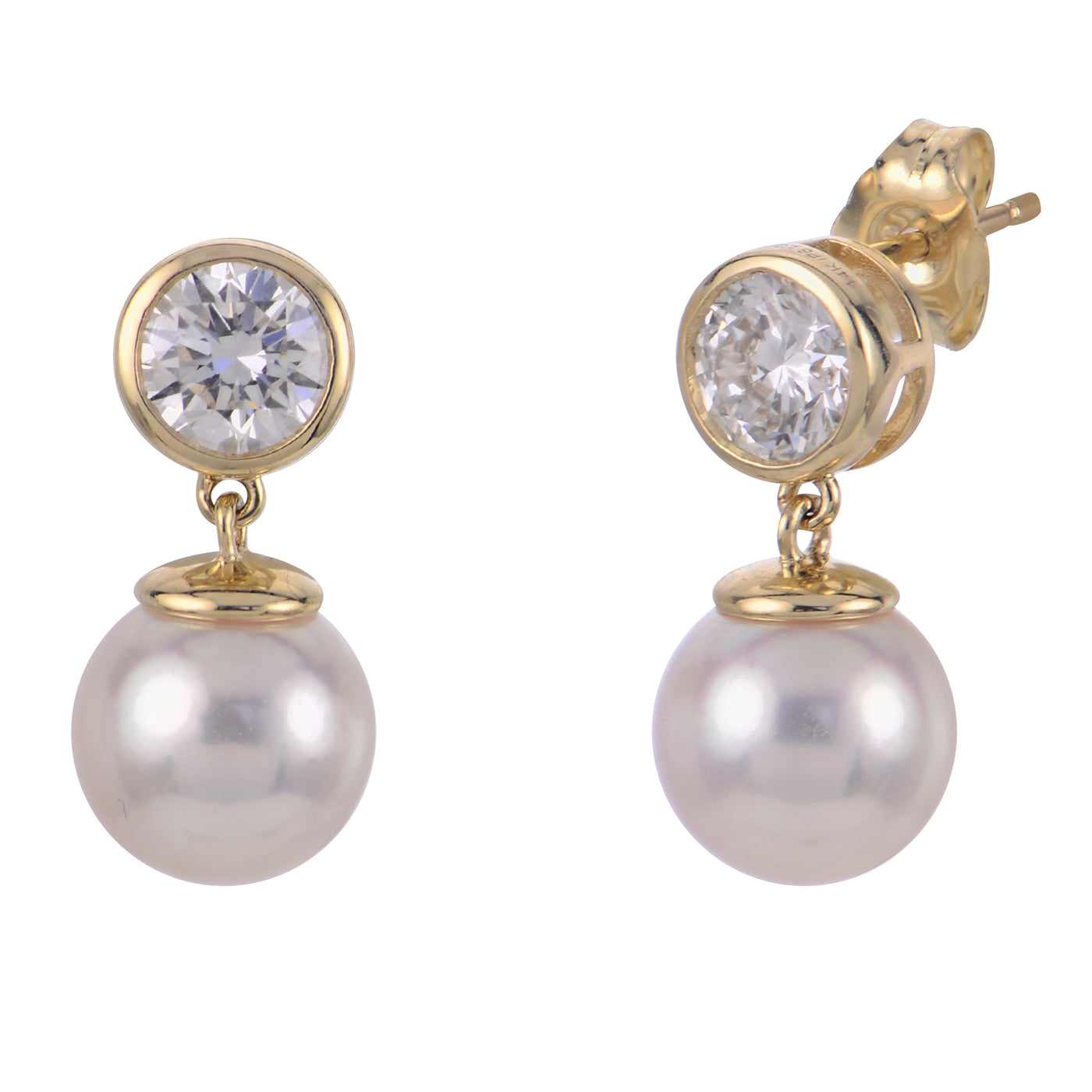 14KT Yellow Gold Akoya Pearl & LGD Earring
