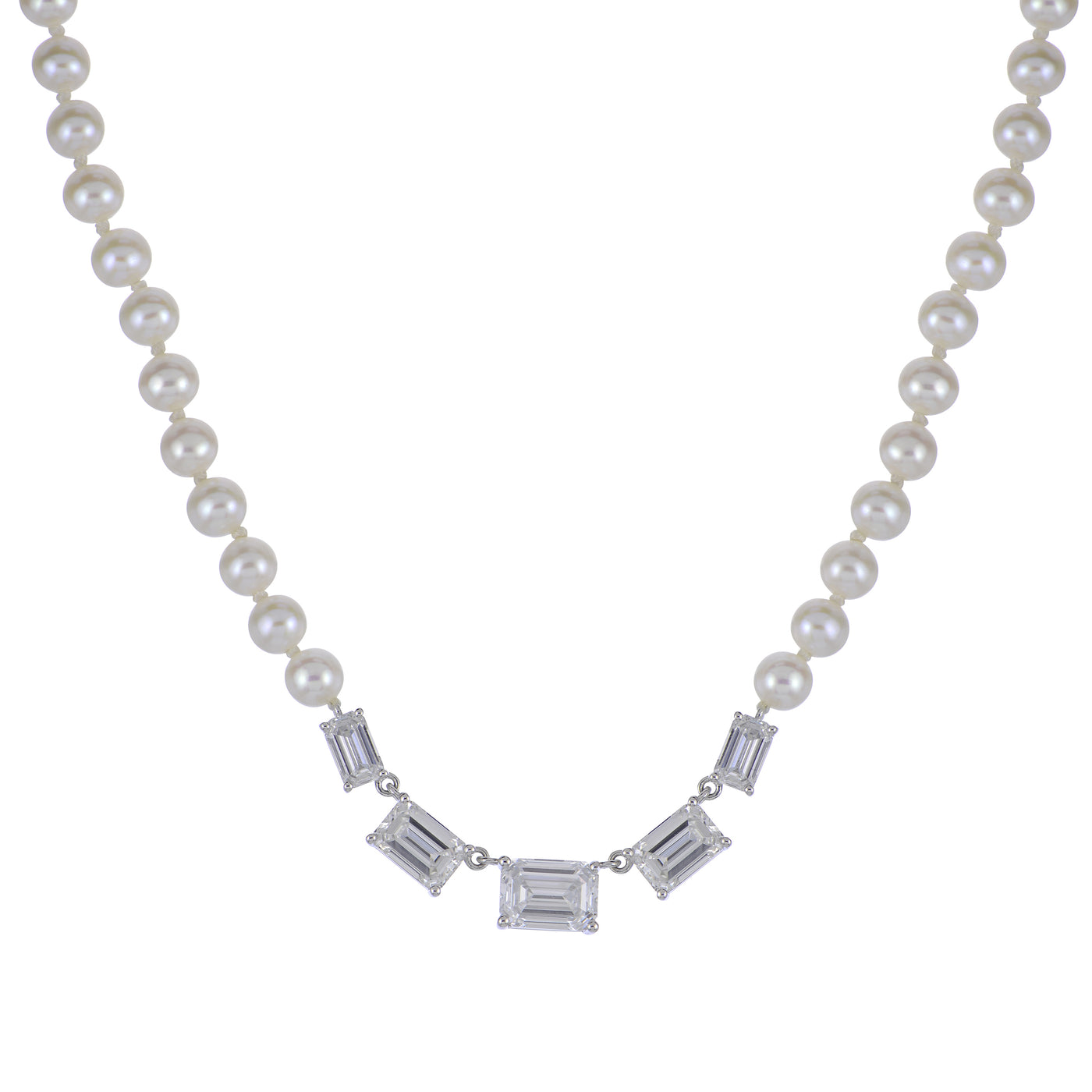 14KT White Gold Freshwater Pearl & LGD Necklace