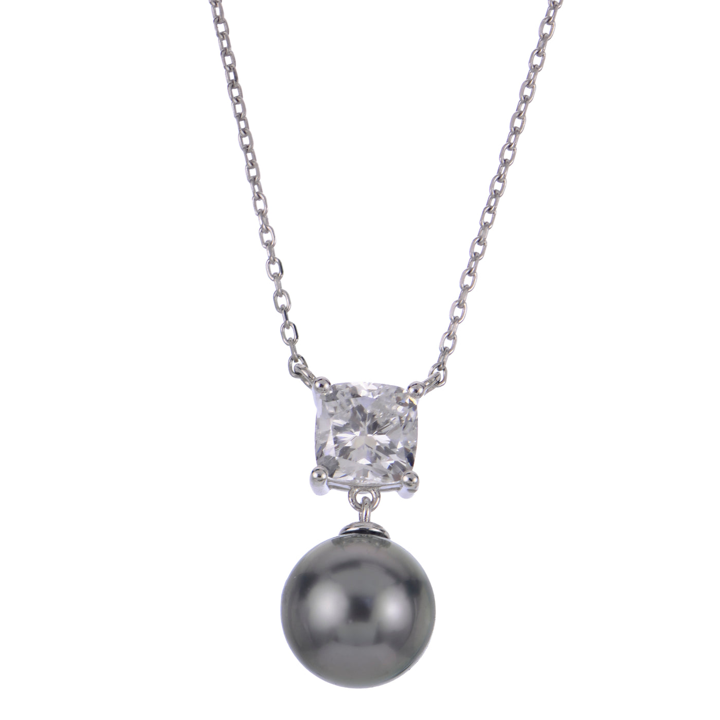 14KT White Gold Tahitian Pearl & LGD Necklace