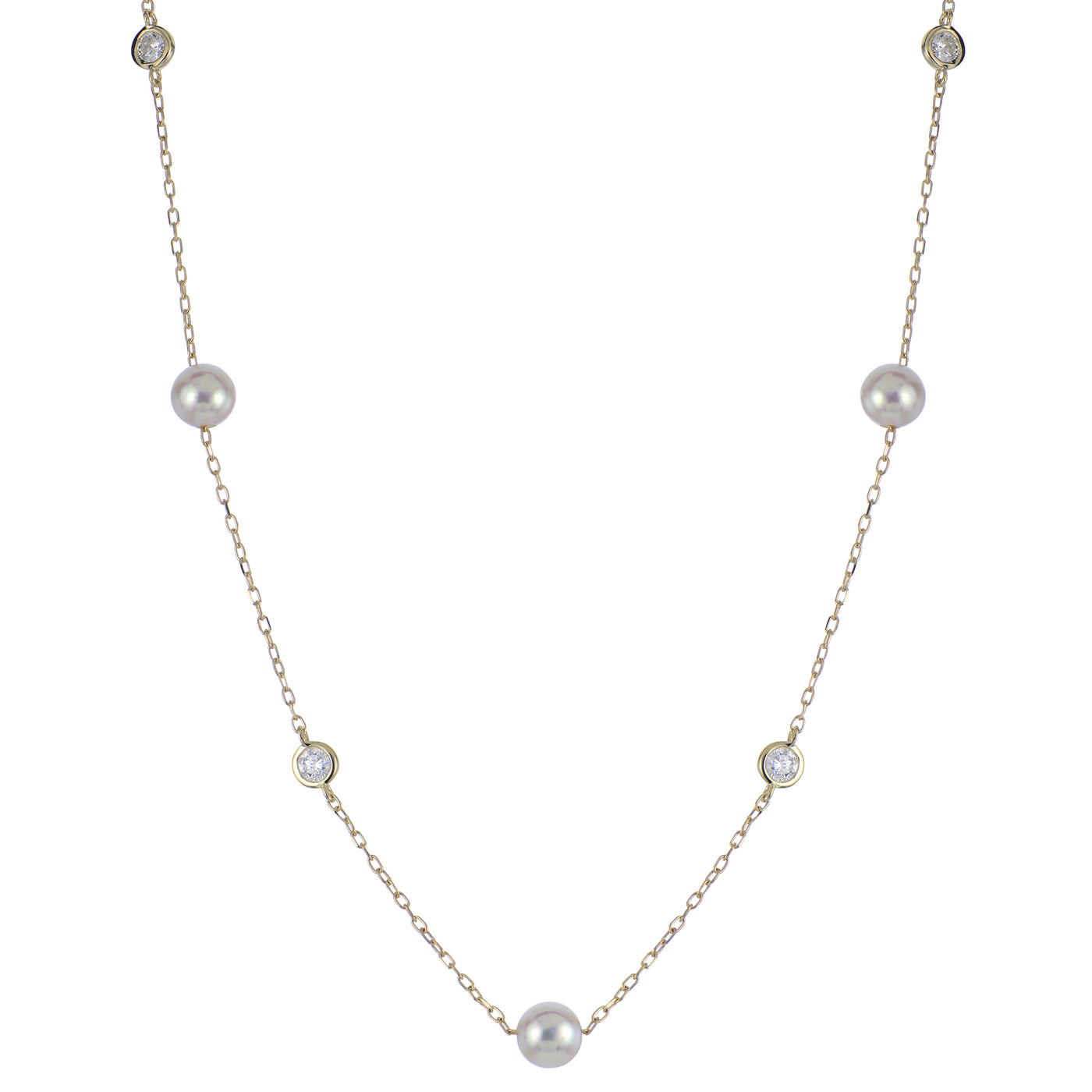 14KT Yellow Gold Akoya Pearl & LGD Necklace