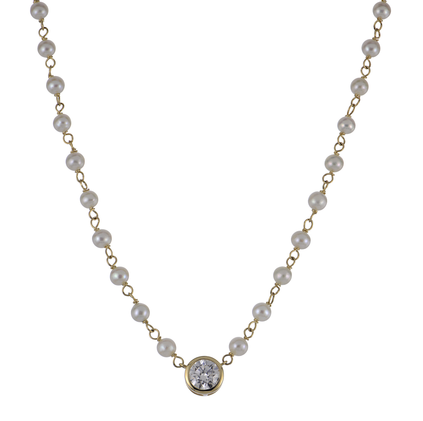 14KT Yellow Gold Freshwater Pearl & LGD Necklace