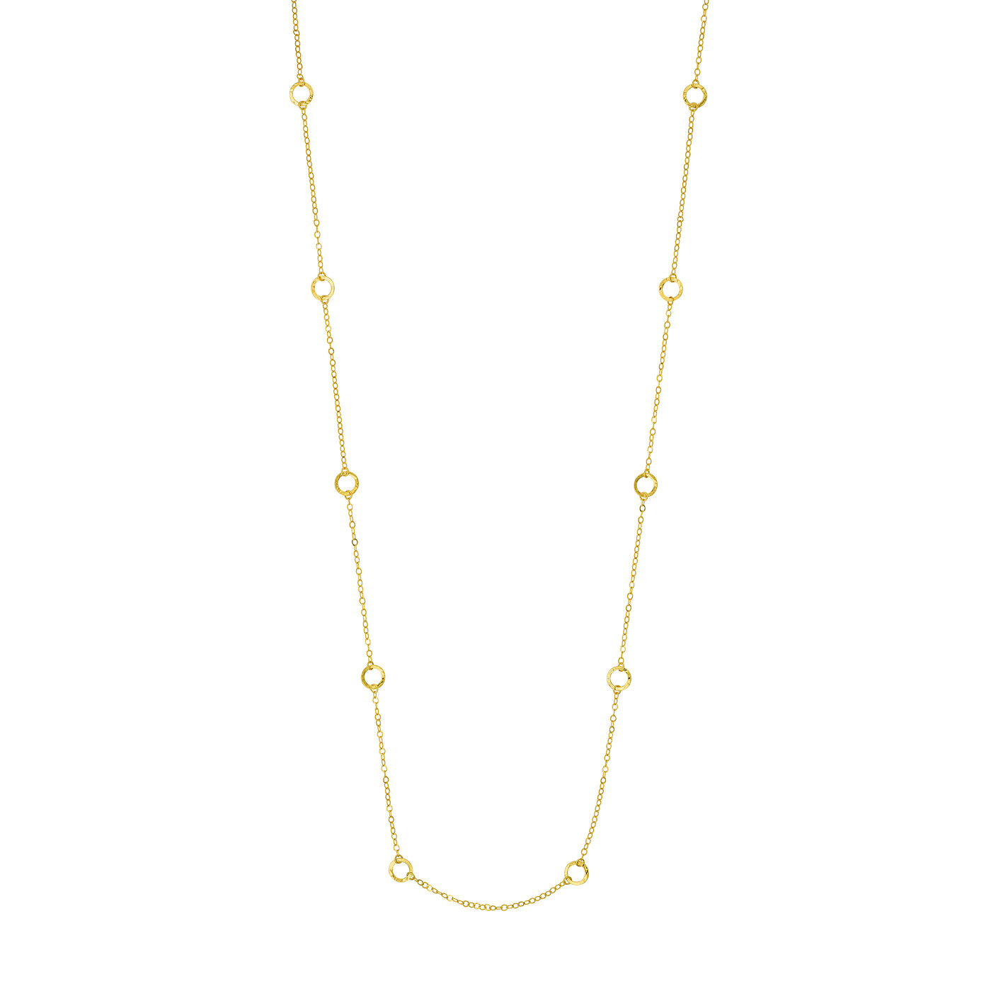 Long Open Hammered Circles Chain Necklace
